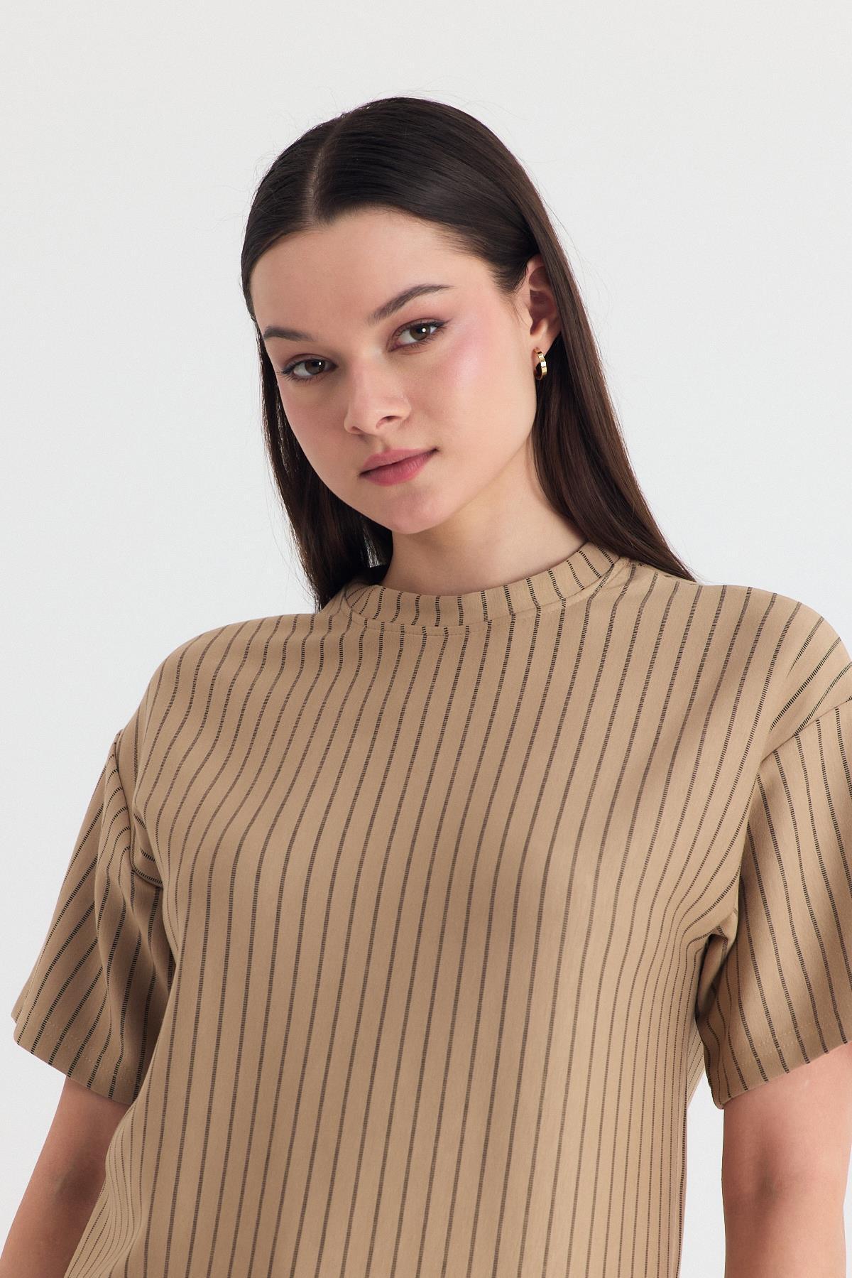 Vizon Çizgili Oversize Tişört 4447A - 6