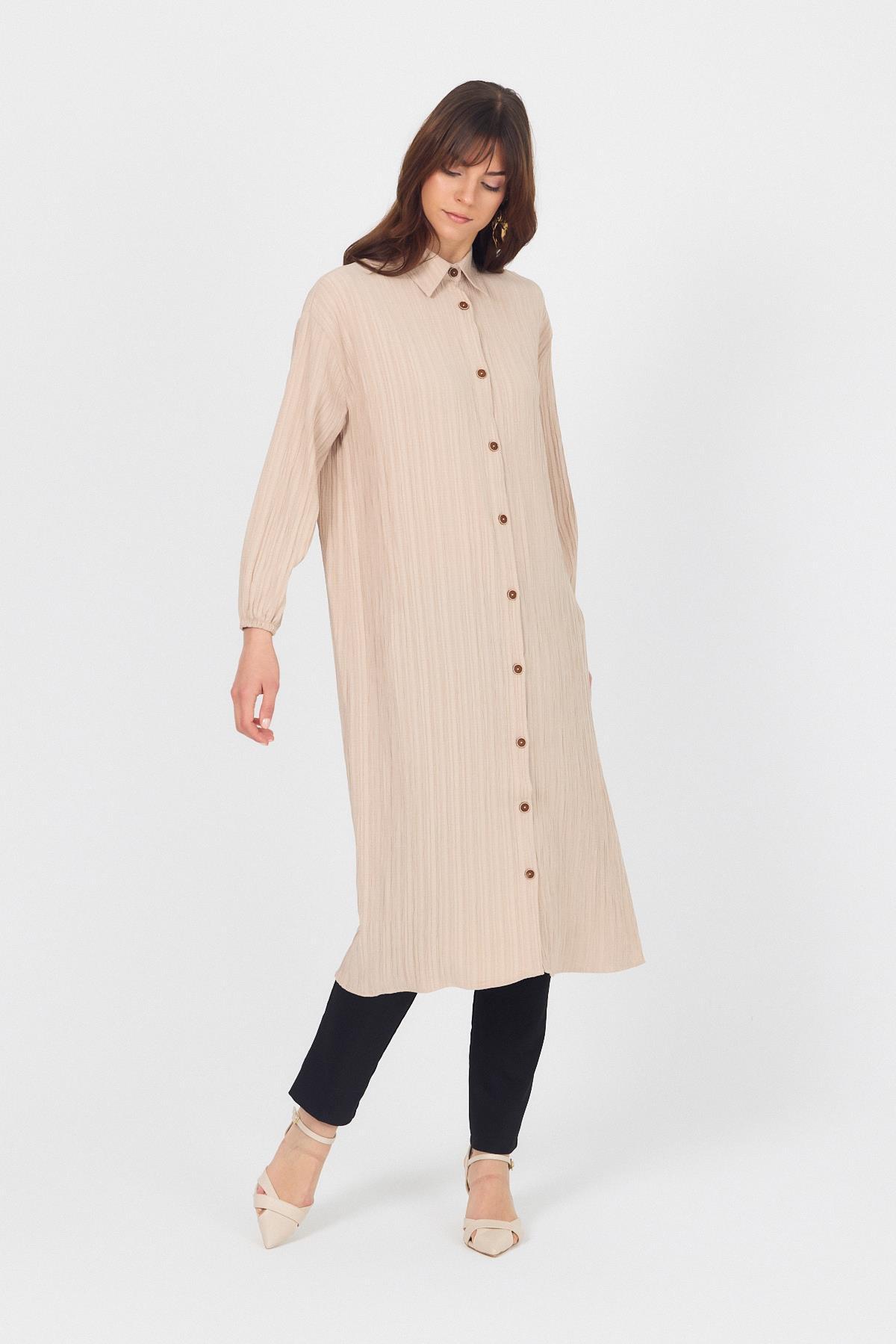 Vizon Düğmeli Kol Lastikli Uzun Tunik 4507A - 1