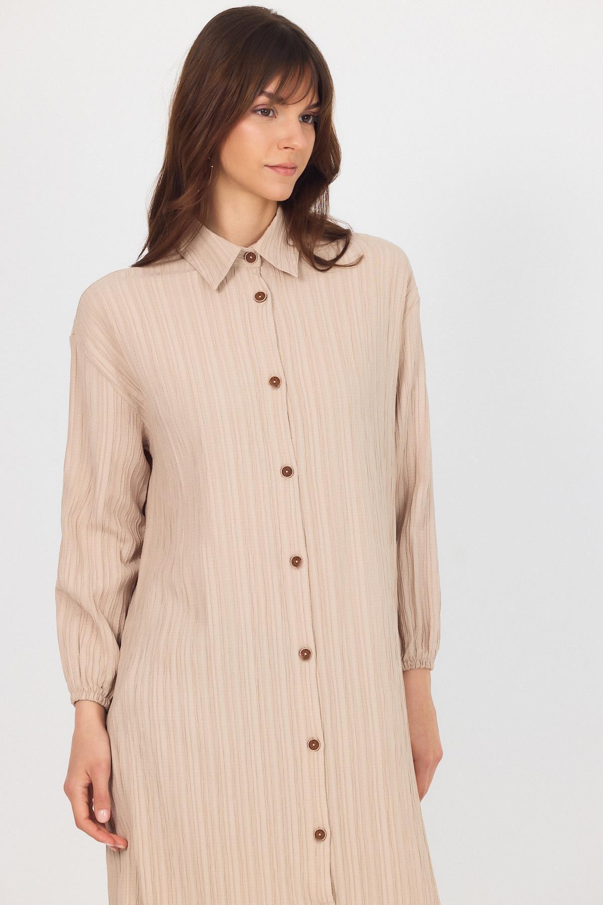 Vizon Düğmeli Kol Lastikli Uzun Tunik 4507A - 4