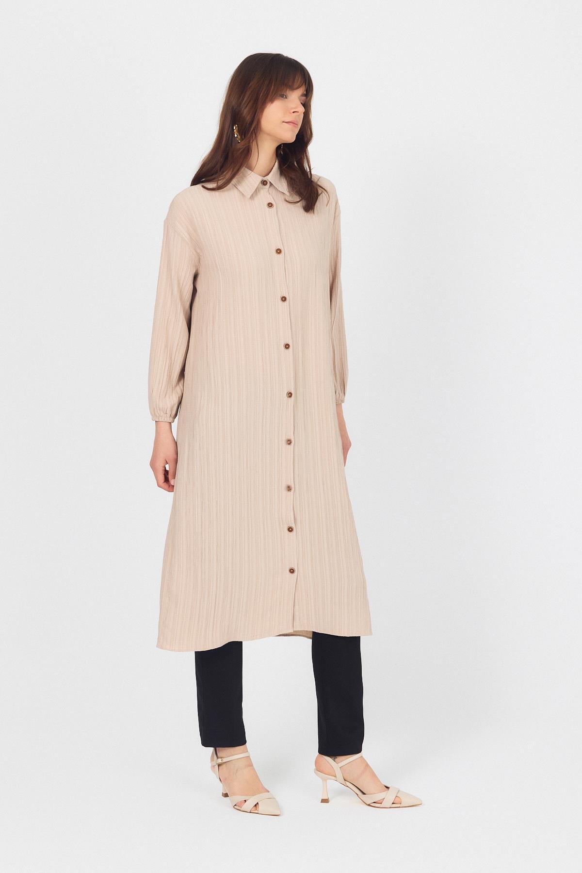 Vizon Düğmeli Kol Lastikli Uzun Tunik 4507A - 2