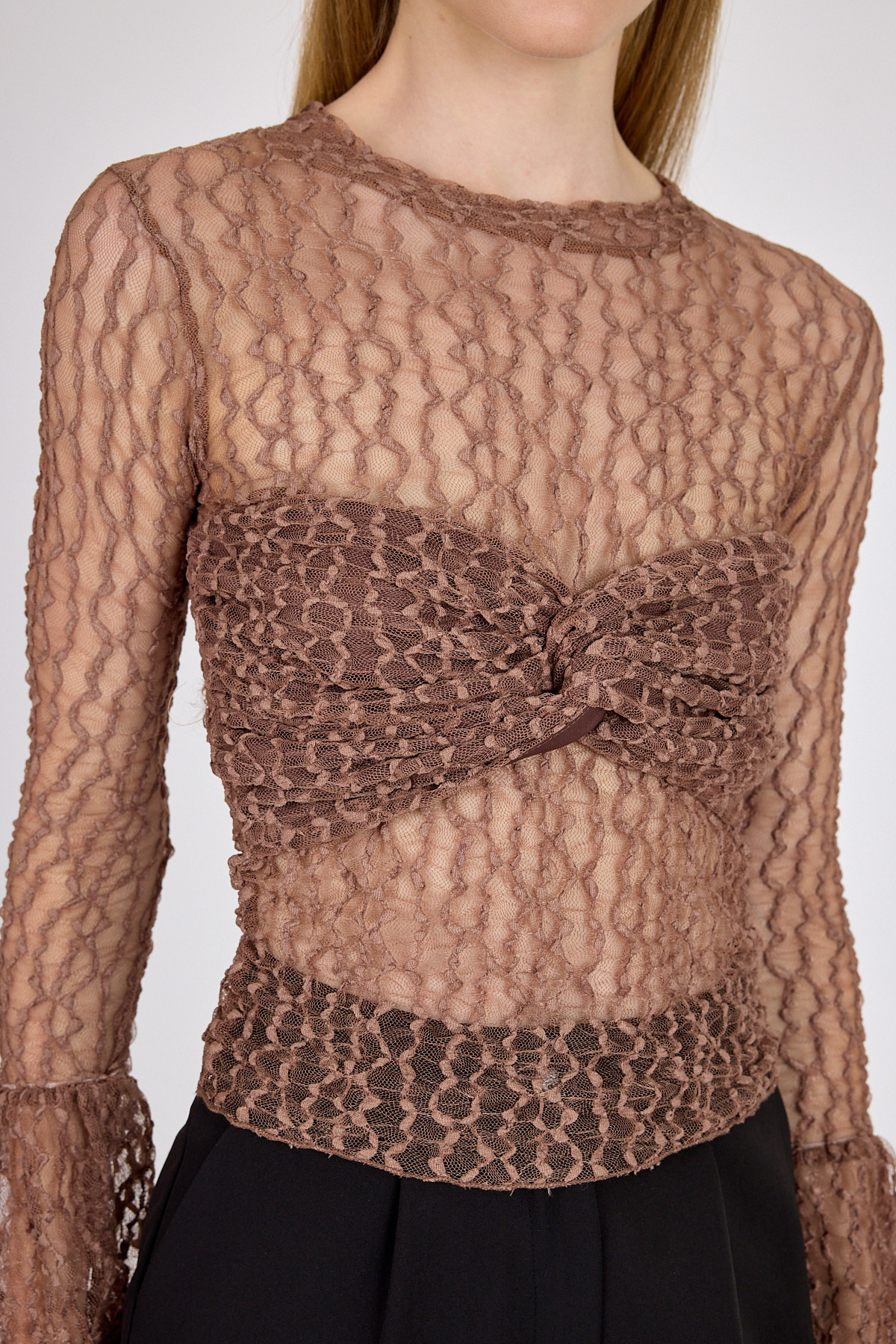 Vizon Göğüs Detaylı Transparan Dantel Bluz 251109 - 4