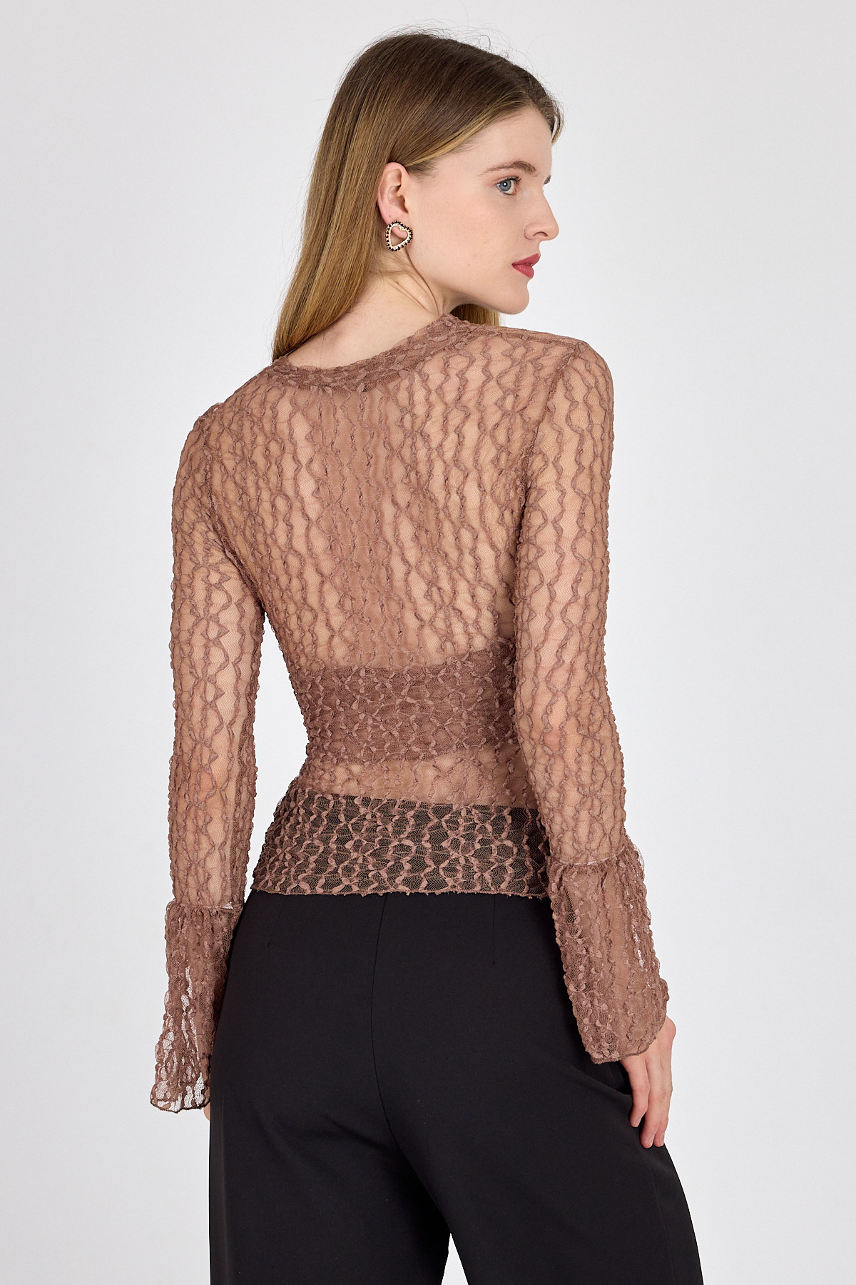 Vizon Göğüs Detaylı Transparan Dantel Bluz 251109 - 5