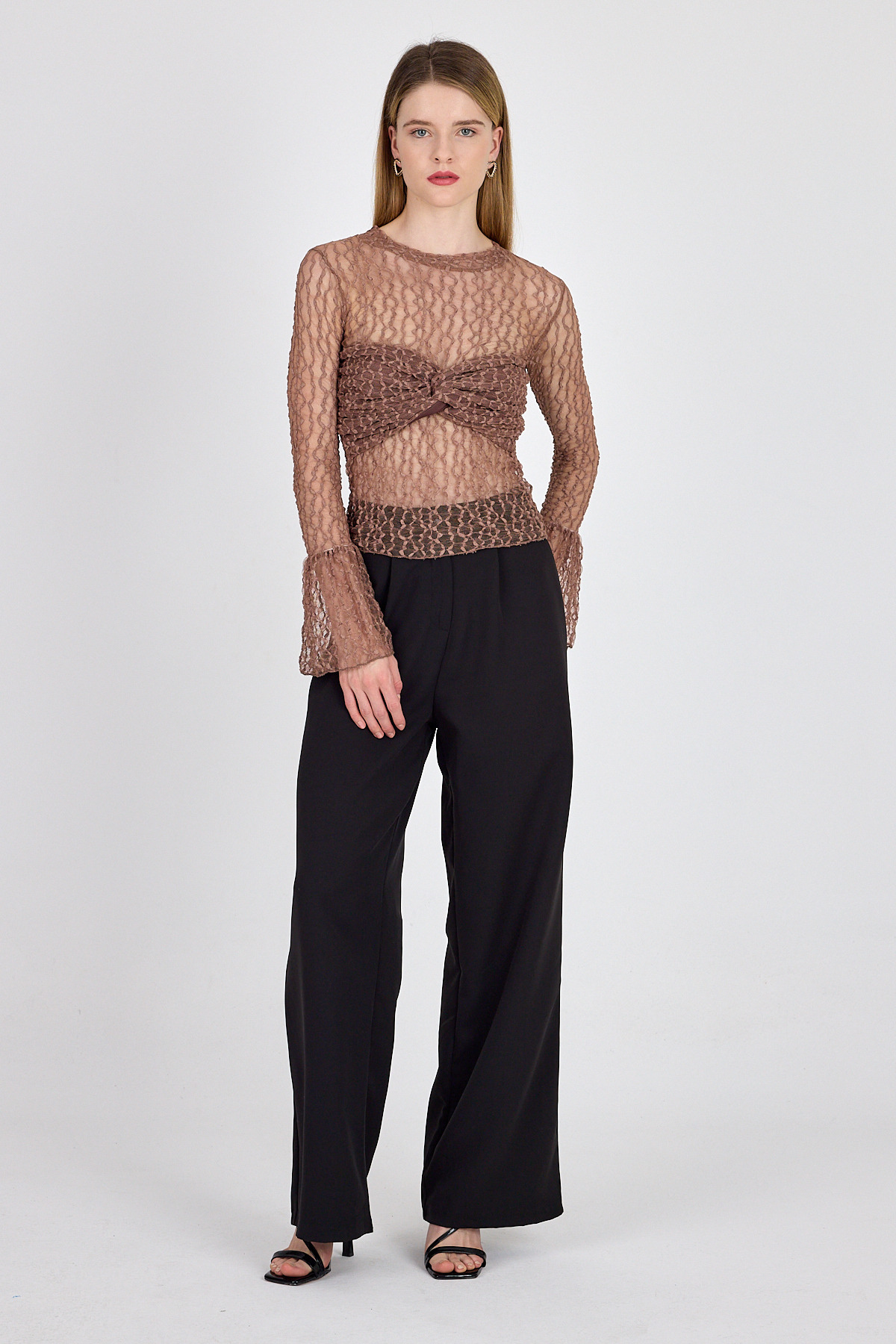 Vizon Göğüs Detaylı Transparan Dantel Bluz 251109 - 6