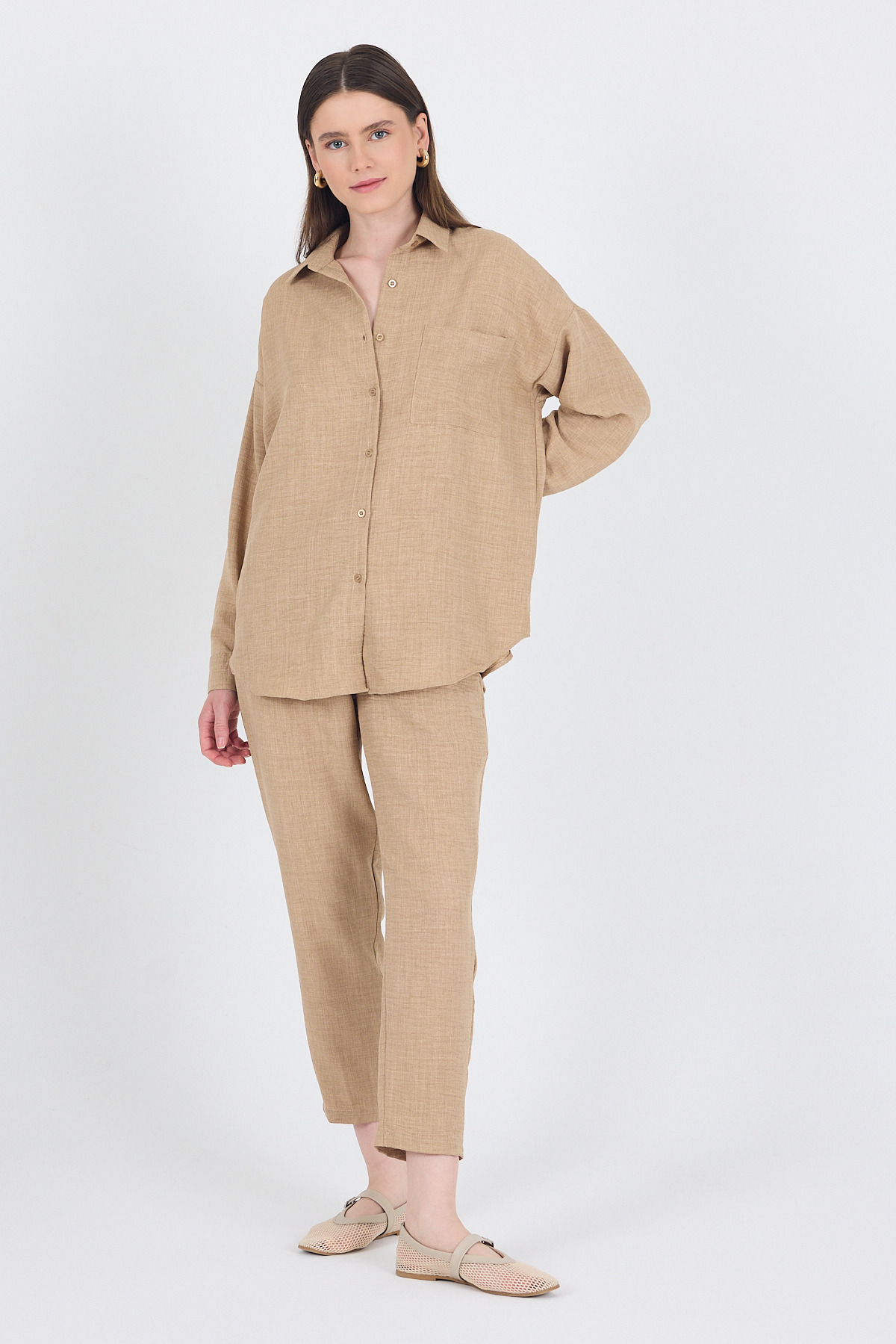 Vizon Gömlek ve Beli Lastikli Pantolon İkili Takım 4813A - 1