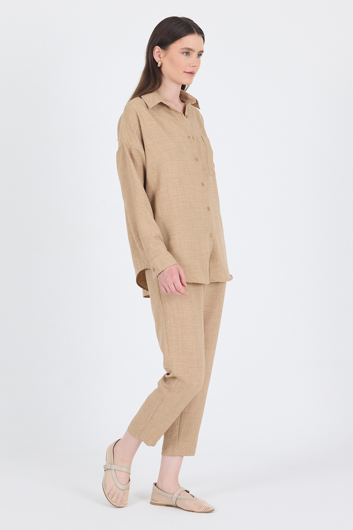 Vizon Gömlek ve Beli Lastikli Pantolon İkili Takım 4813A - 2