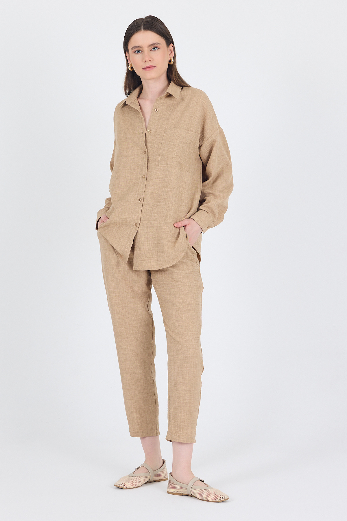 Vizon Gömlek ve Beli Lastikli Pantolon İkili Takım 4813A - 6