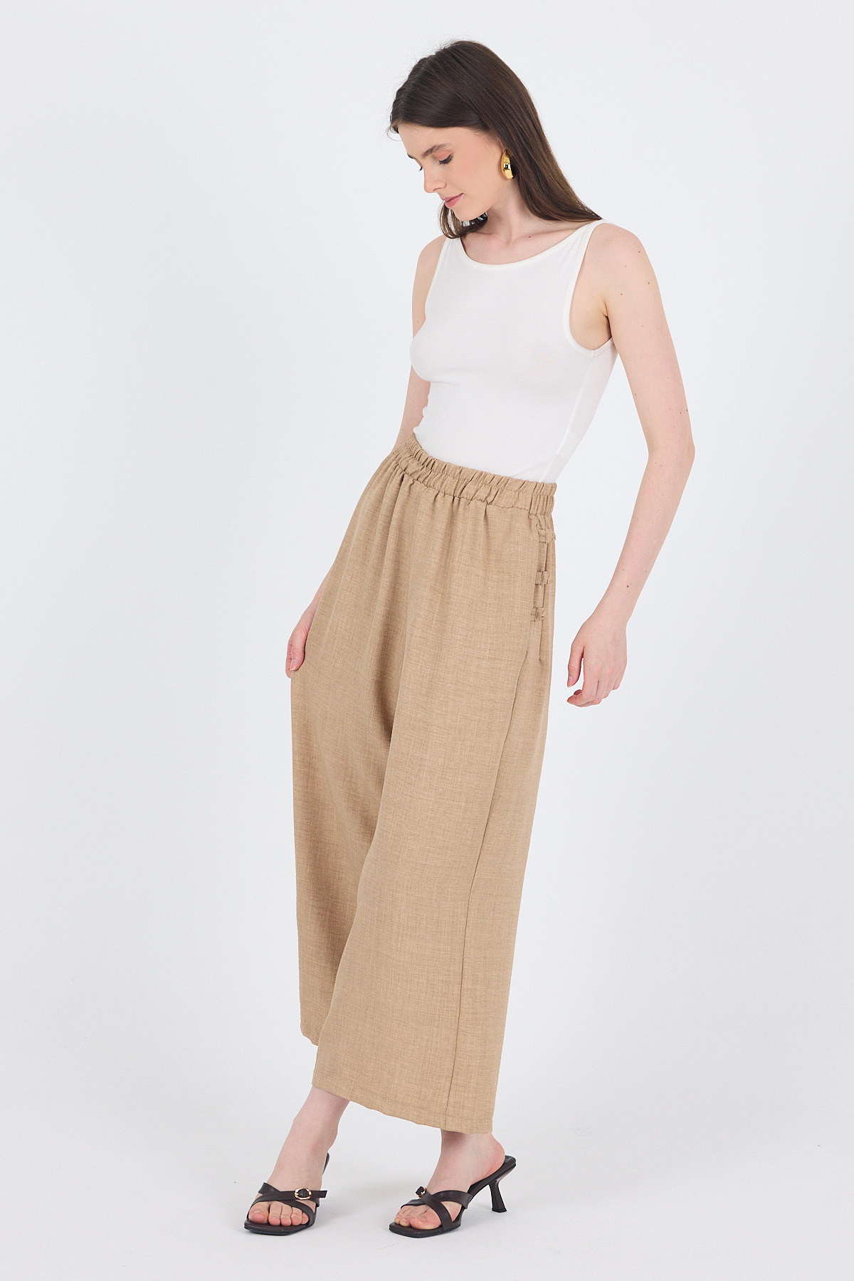 Vizon Keten Dokulu Pamuklu Yan Detaylı Bol Paça Pantolon 4820A - RAYS