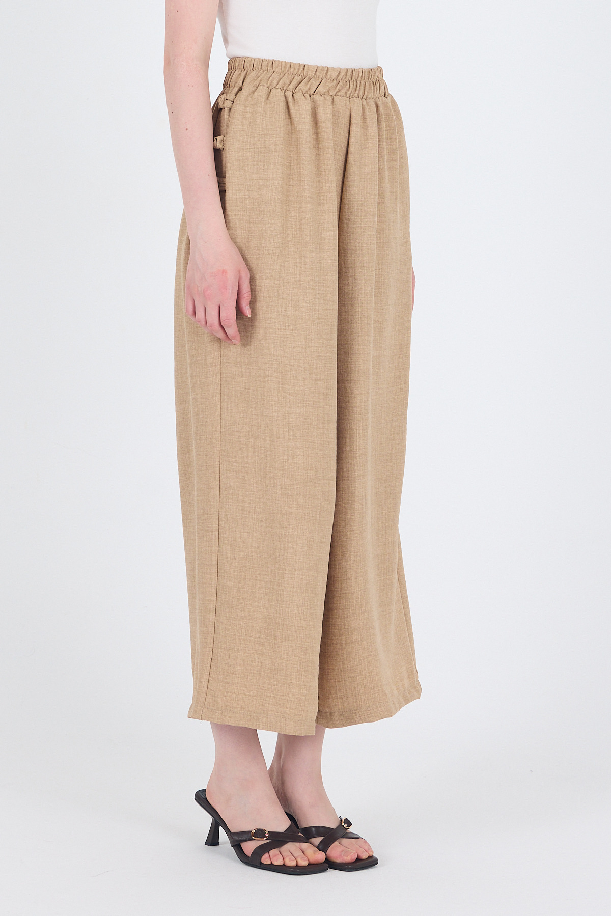 Vizon Keten Dokulu Pamuklu Yan Detaylı Bol Paça Pantolon 4820A - 5