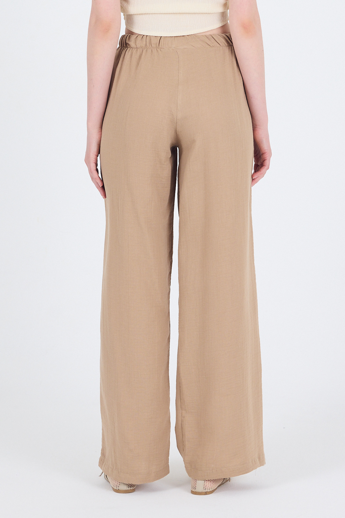 Vizon Keten Görünümlü %100 Pamuk Cepli Bol Paça Pantolon 8054A - 6