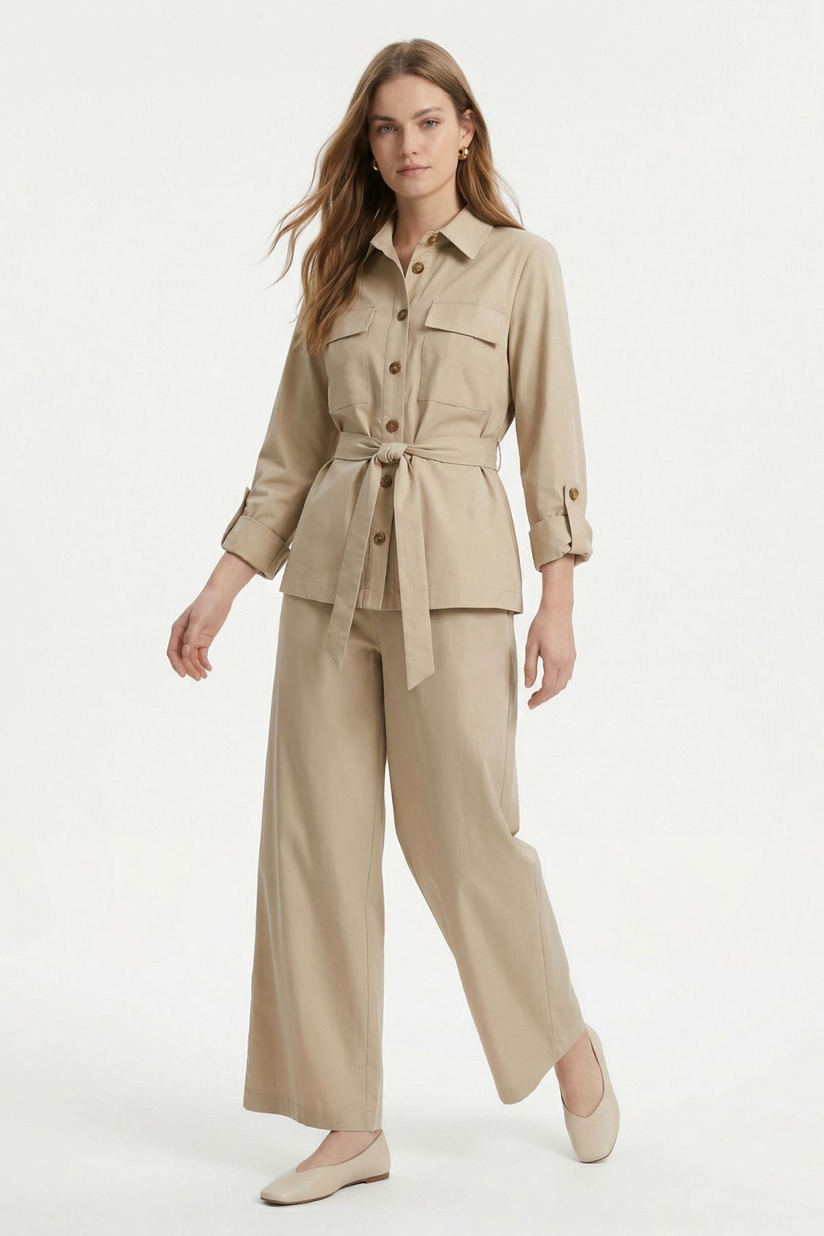 Vizon Kuşaklı Cepli Ceket Pantolon Takım 8874 - 2