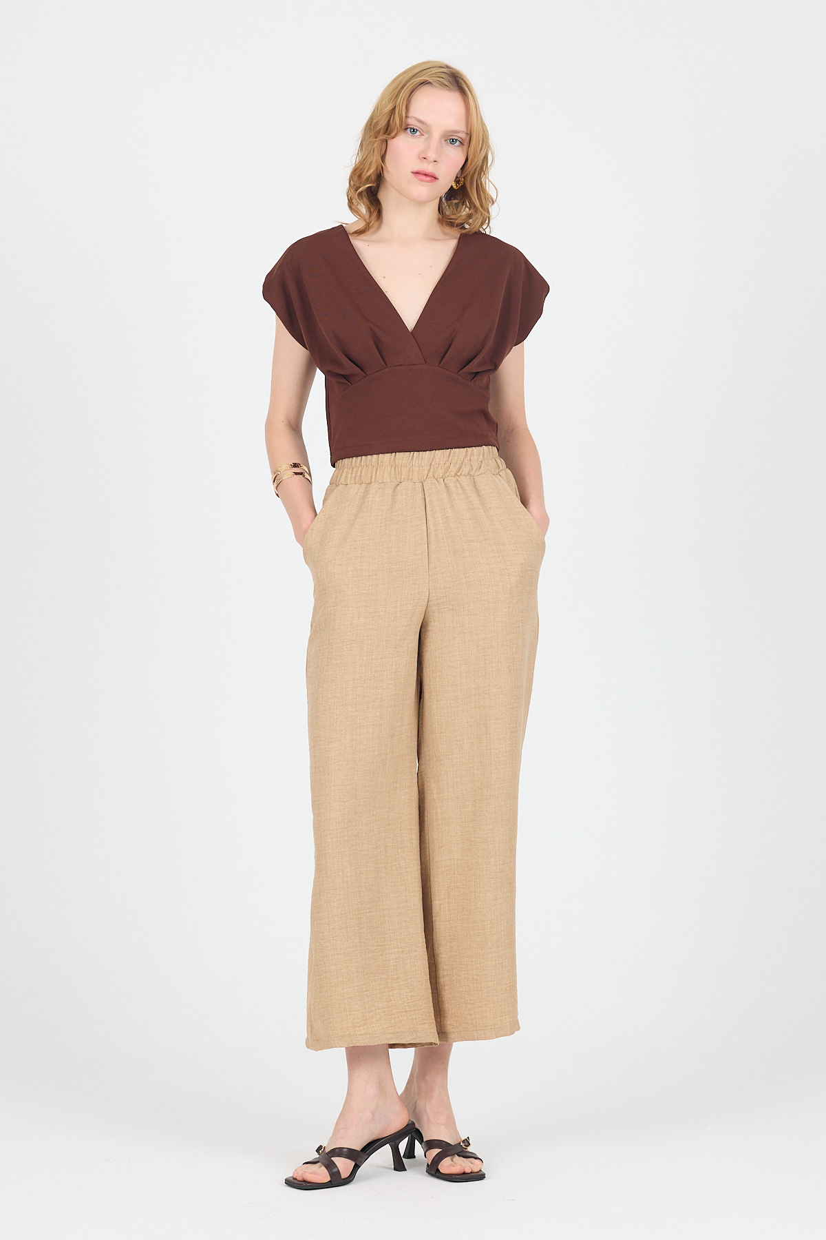 Vizon Pamuklu Bel Lastikli Bol Paça Pantolon 4657 - 1