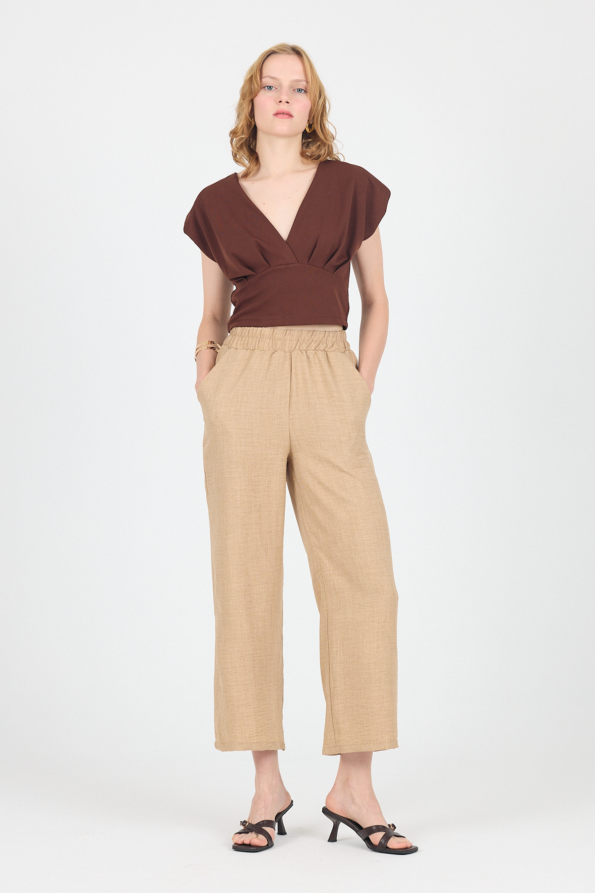 Vizon Pamuklu Bel Lastikli Bol Paça Pantolon 4657 - 7