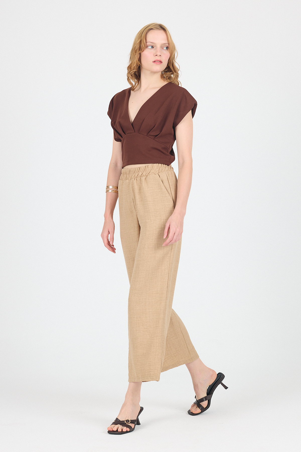 Vizon Pamuklu Bel Lastikli Bol Paça Pantolon 4657 - 2