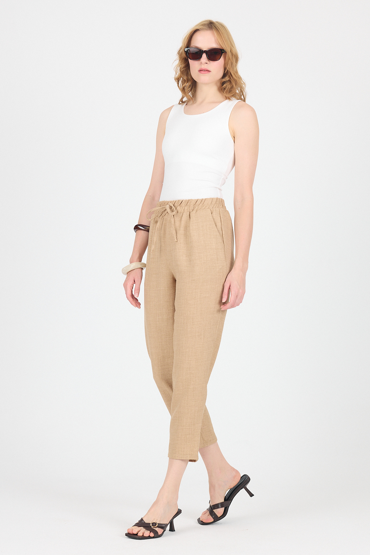 Vizon Pamuklu Bel Lastikli Düz Paça Düz Paça Pantolon 4800 - 6