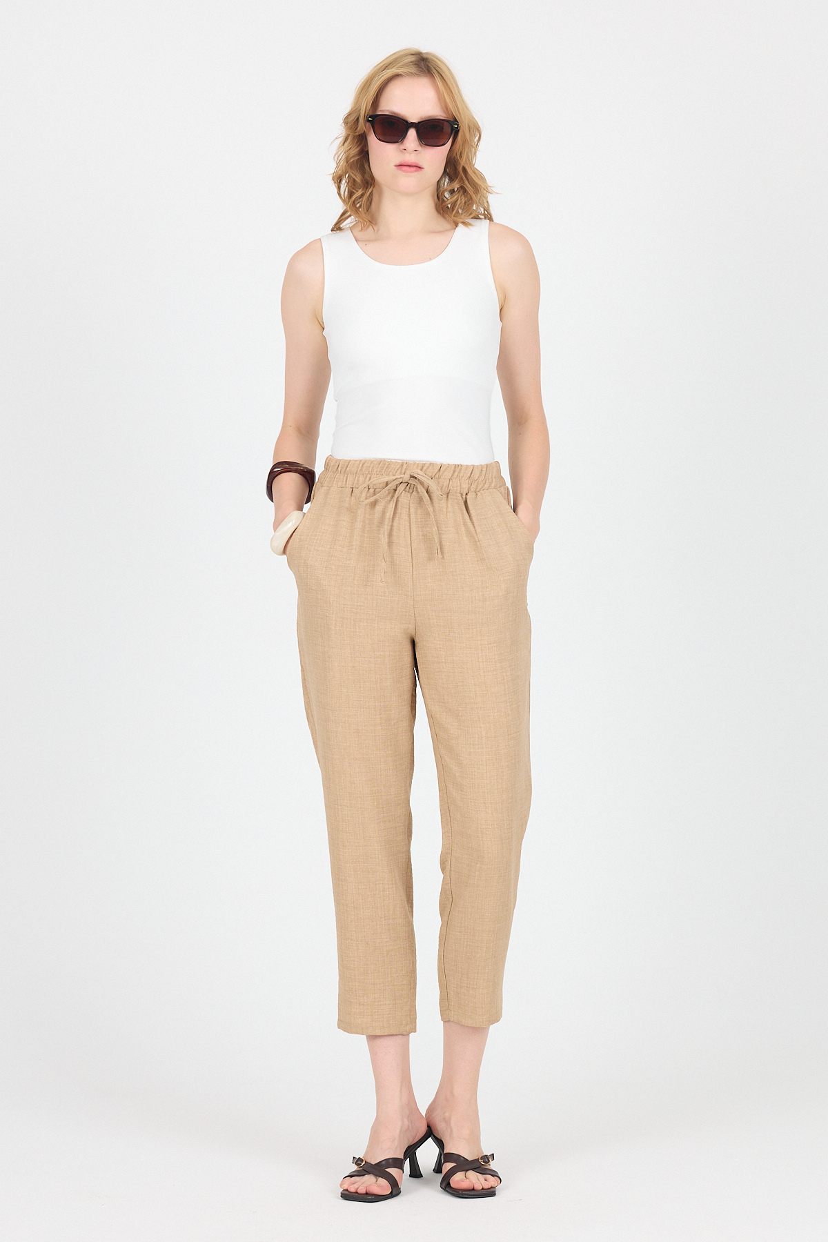 Vizon Pamuklu Bel Lastikli Düz Paça Düz Paça Pantolon 4800 