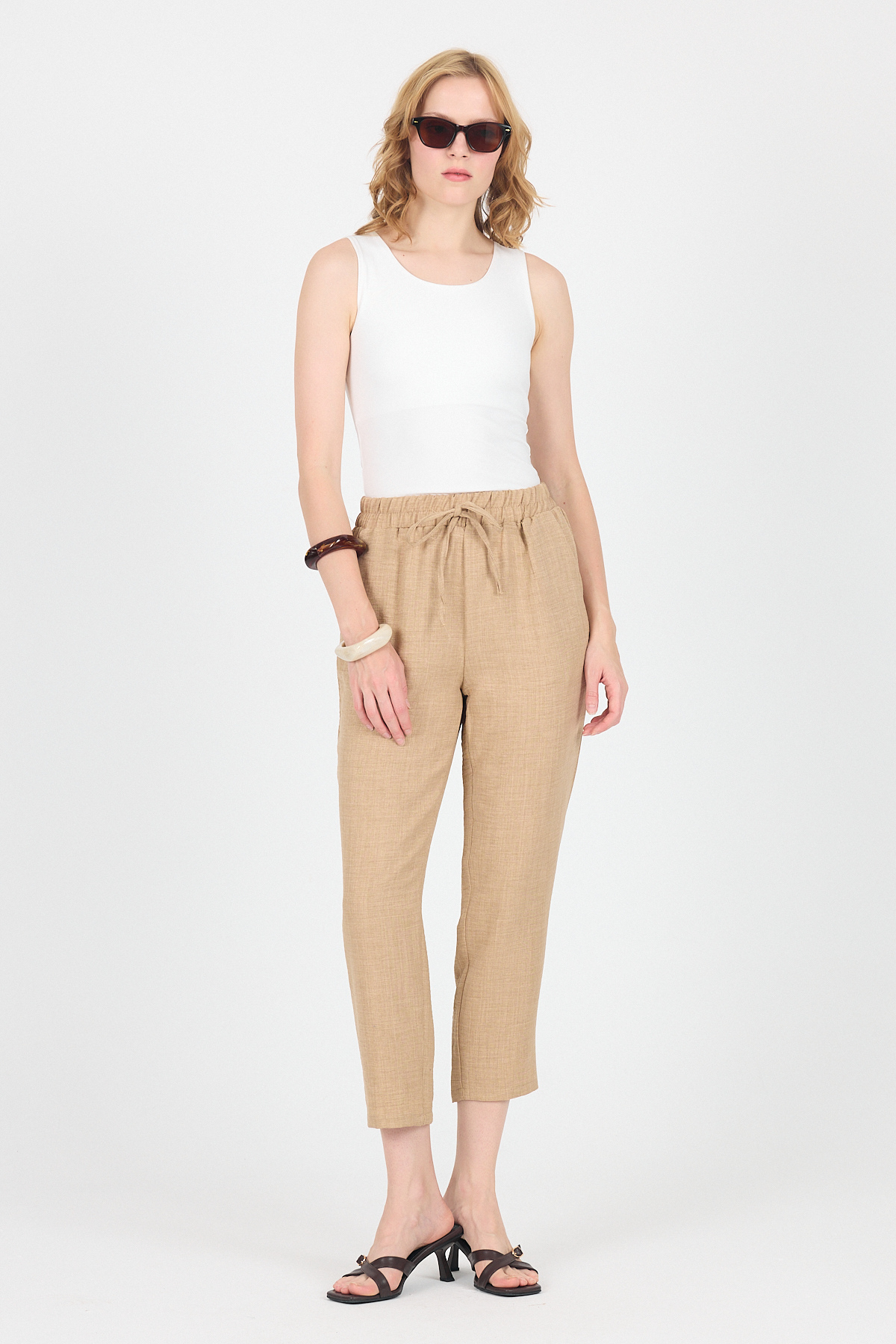 Vizon Pamuklu Bel Lastikli Düz Paça Düz Paça Pantolon 4800 - 7