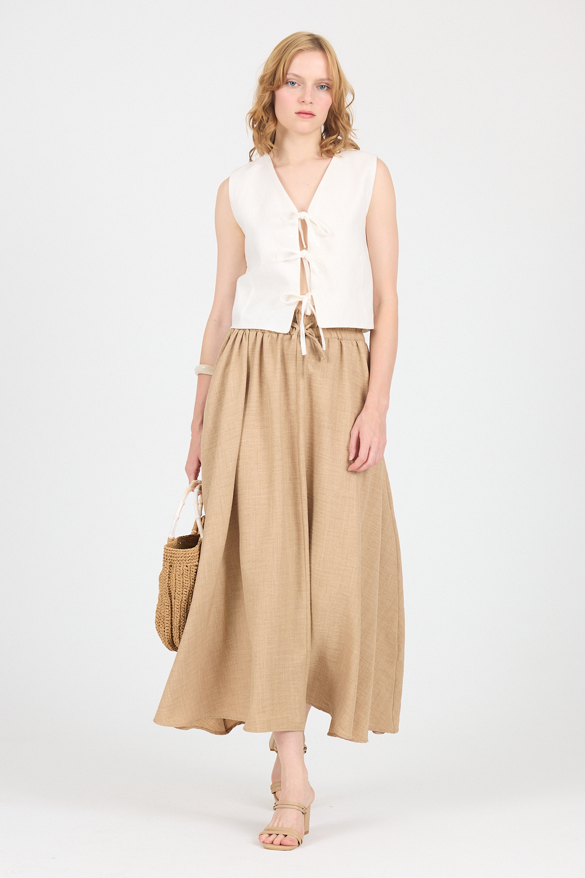 Vizon Pamuklu Çan Kesim Bağcıklı Uzun Etek 8024 - 1