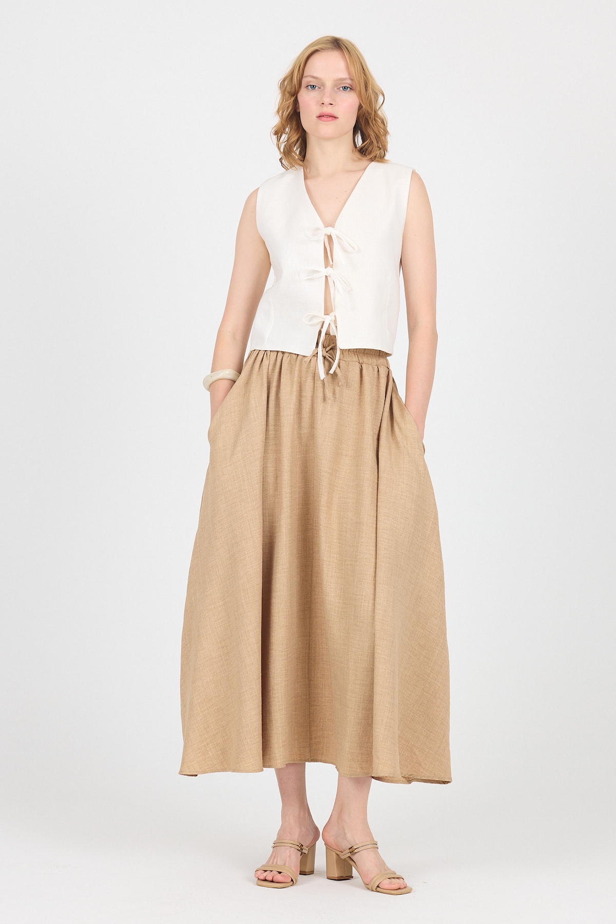 Vizon Pamuklu Çan Kesim Bağcıklı Uzun Etek 8024 - RAYS (1)