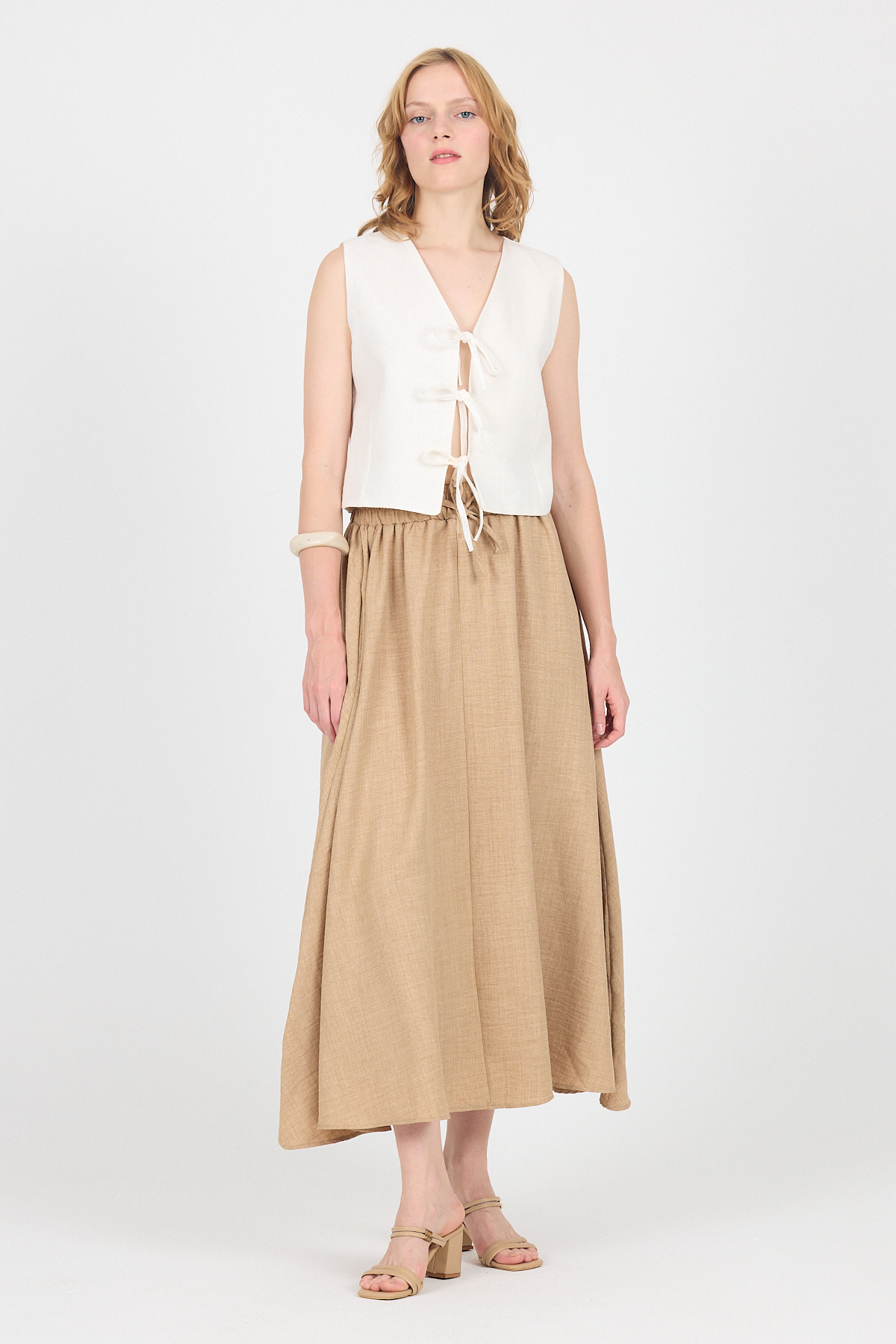 Vizon Pamuklu Çan Kesim Bağcıklı Uzun Etek 8024 - 6