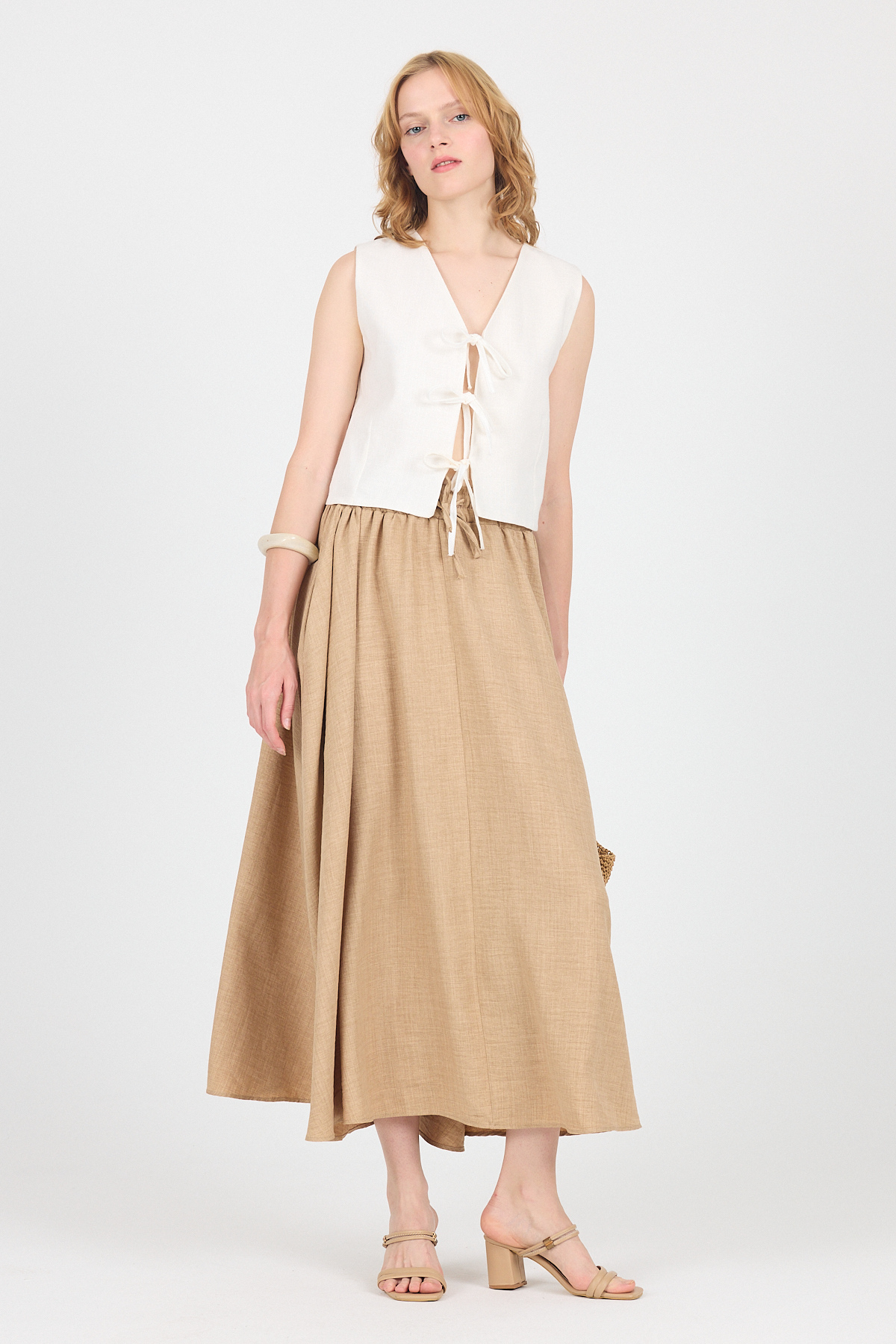 Vizon Pamuklu Çan Kesim Bağcıklı Uzun Etek 8024 - 7