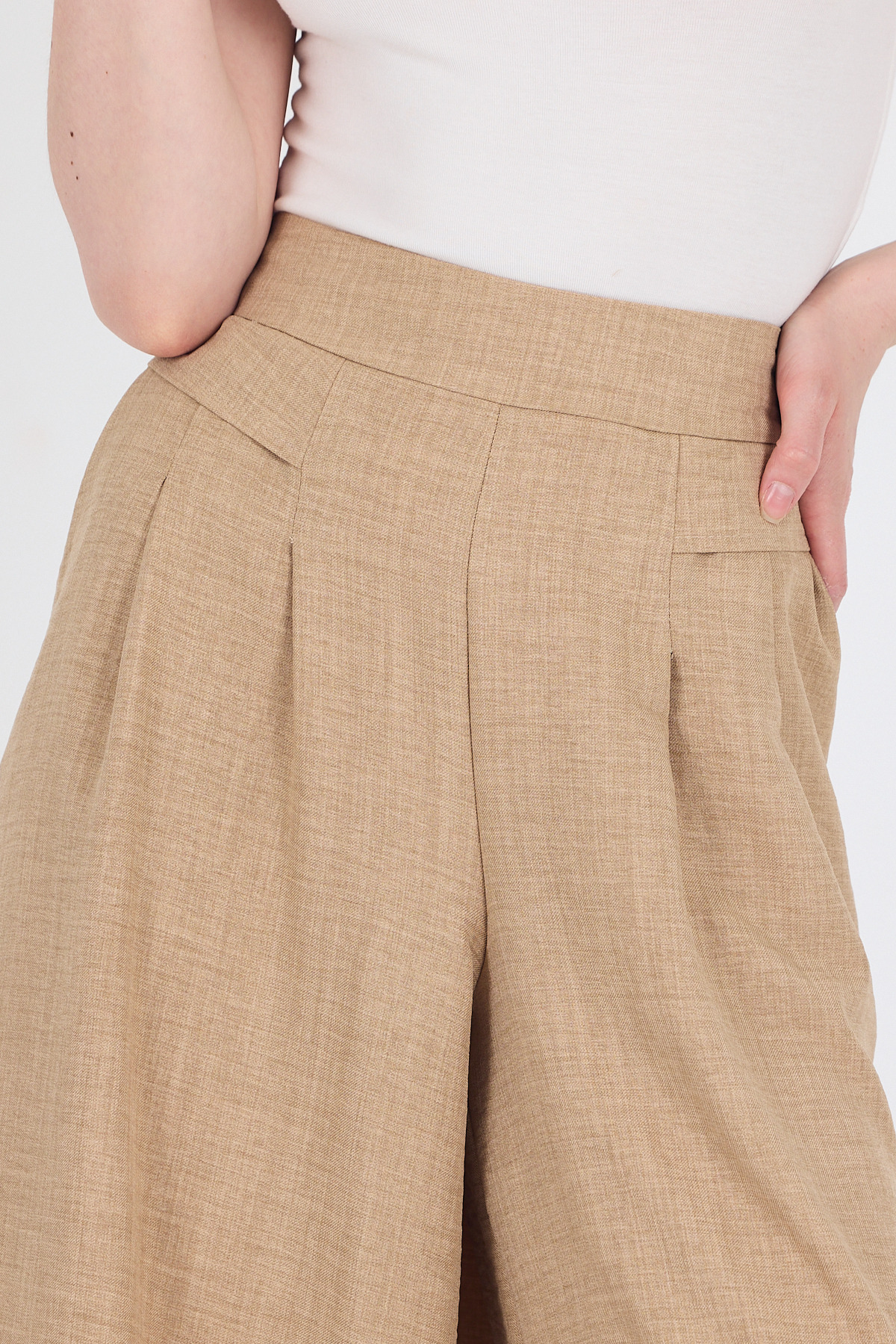 Vizon Pamuklu Keten Dokulu Yüksek Bel Pilili Palazzo Pantolon 4819A - 4