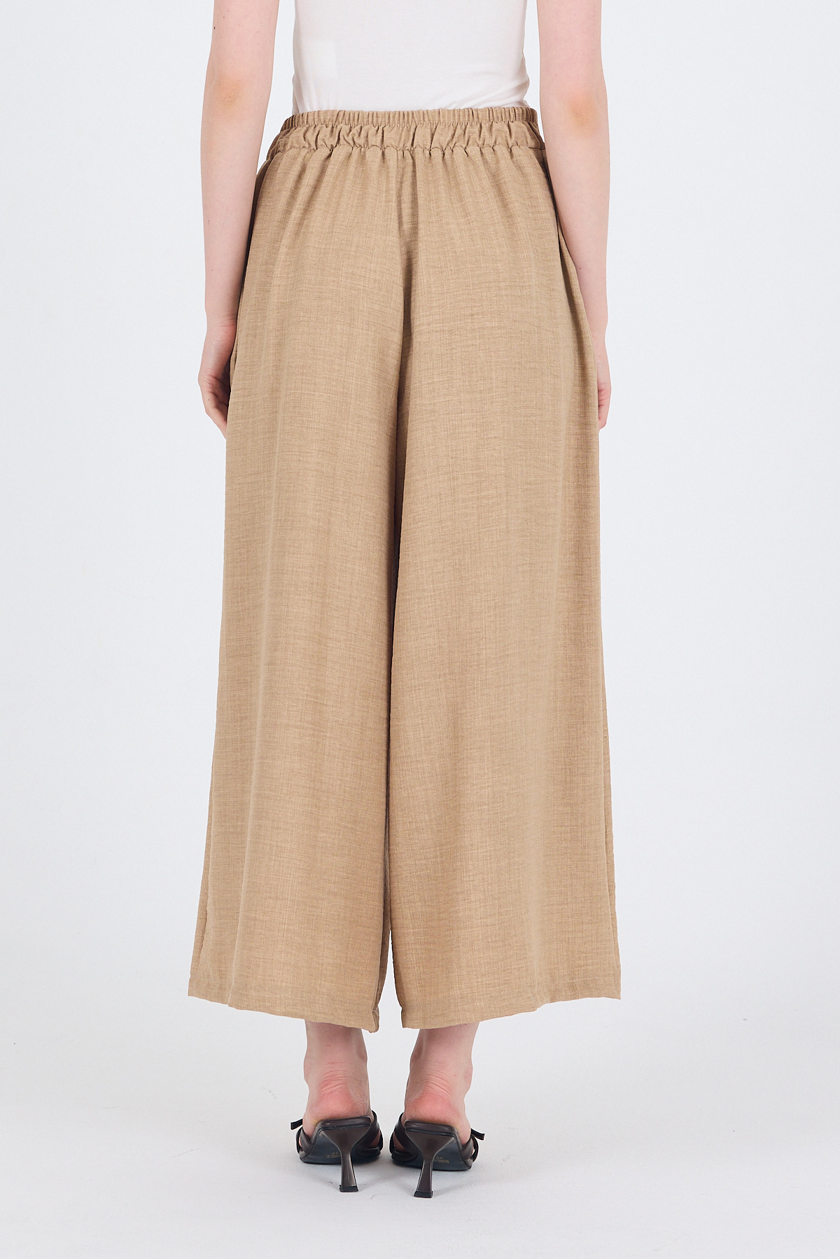 Vizon Pamuklu Keten Dokulu Yüksek Bel Pilili Palazzo Pantolon 4819A - 6