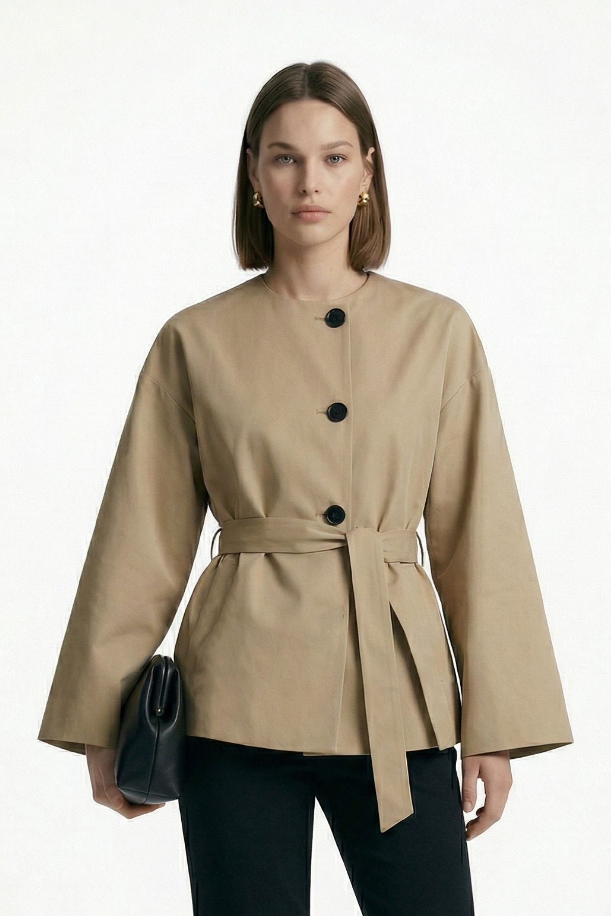 Vizon Regular Fit Bisiklet Yaka Kuşaklı Ceket 7672 - 2