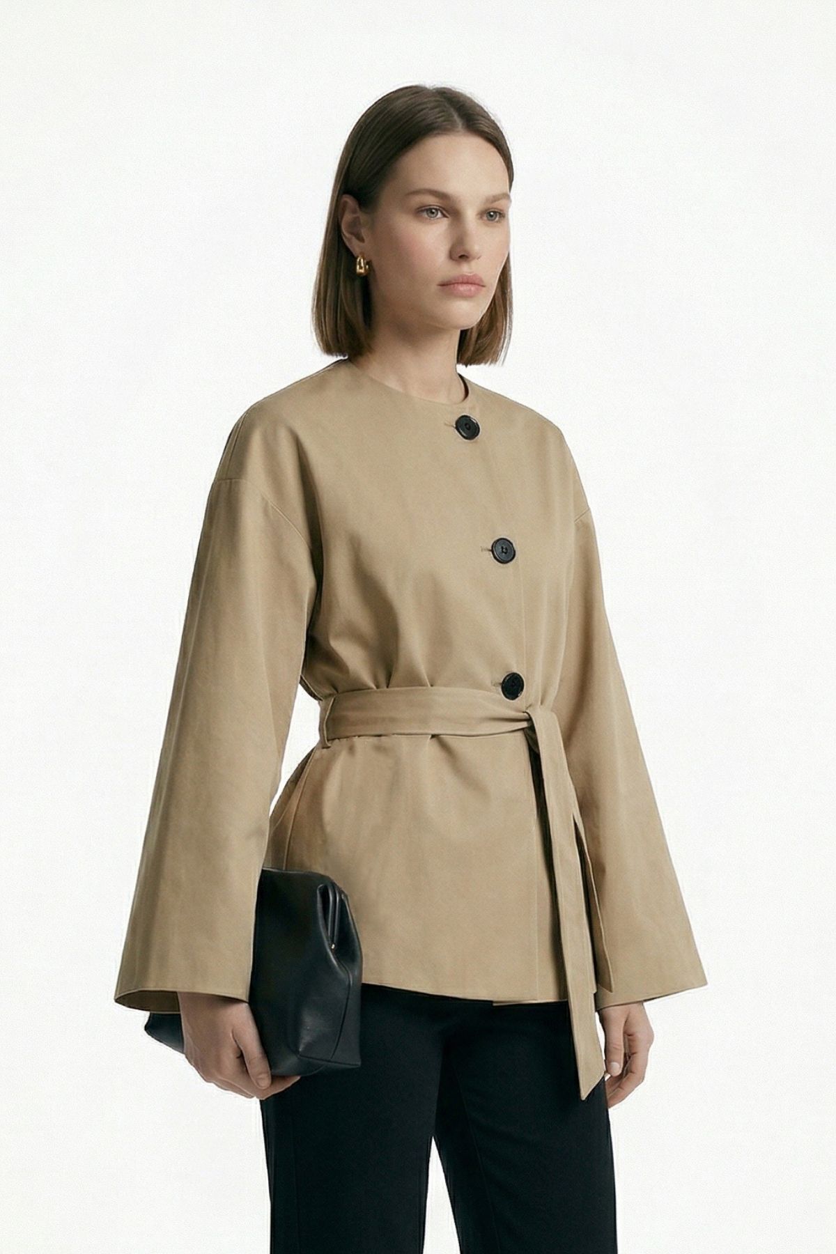 Vizon Regular Fit Bisiklet Yaka Kuşaklı Ceket 7672 - RAYS