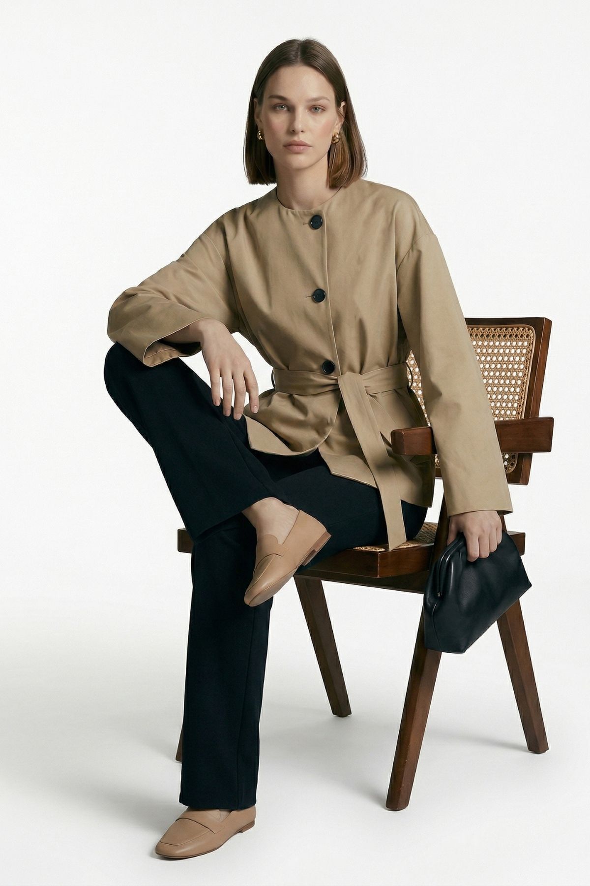 Vizon Regular Fit Bisiklet Yaka Kuşaklı Ceket 7672 - RAYS