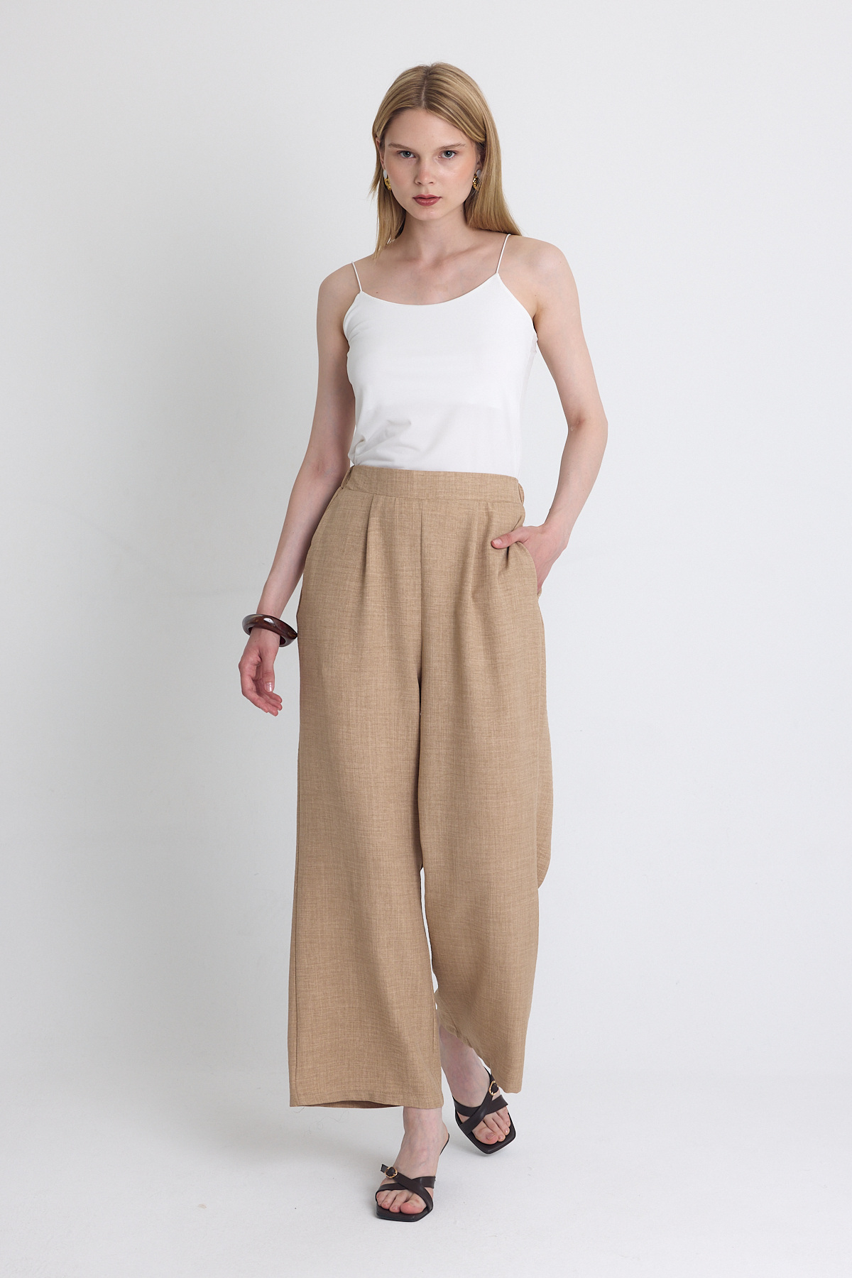 Vizon Yüksek Bel Ön Pile Detaylı Pamuklu Bol Paça Pantolon 8014A - RAYS