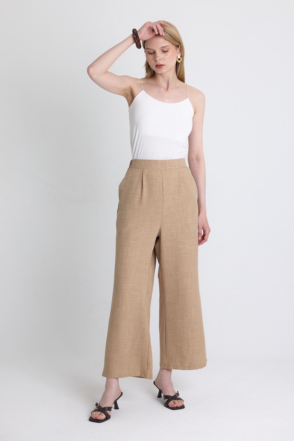 Vizon Yüksek Bel Ön Pile Detaylı Pamuklu Bol Paça Pantolon 8014A - RAYS