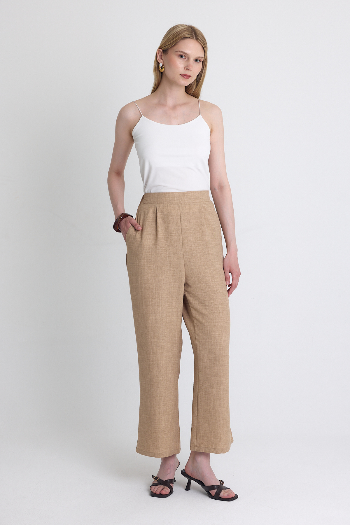 Vizon Yüksek Bel Ön Pile Detaylı Pamuklu Bol Paça Pantolon 8014A - 6