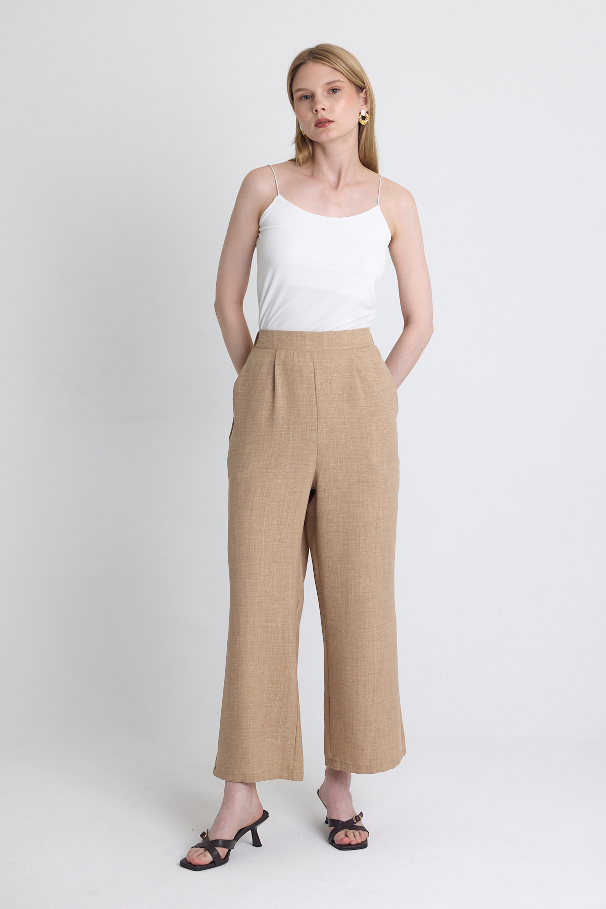 Vizon Yüksek Bel Ön Pile Detaylı Pamuklu Bol Paça Pantolon 8014A - 1