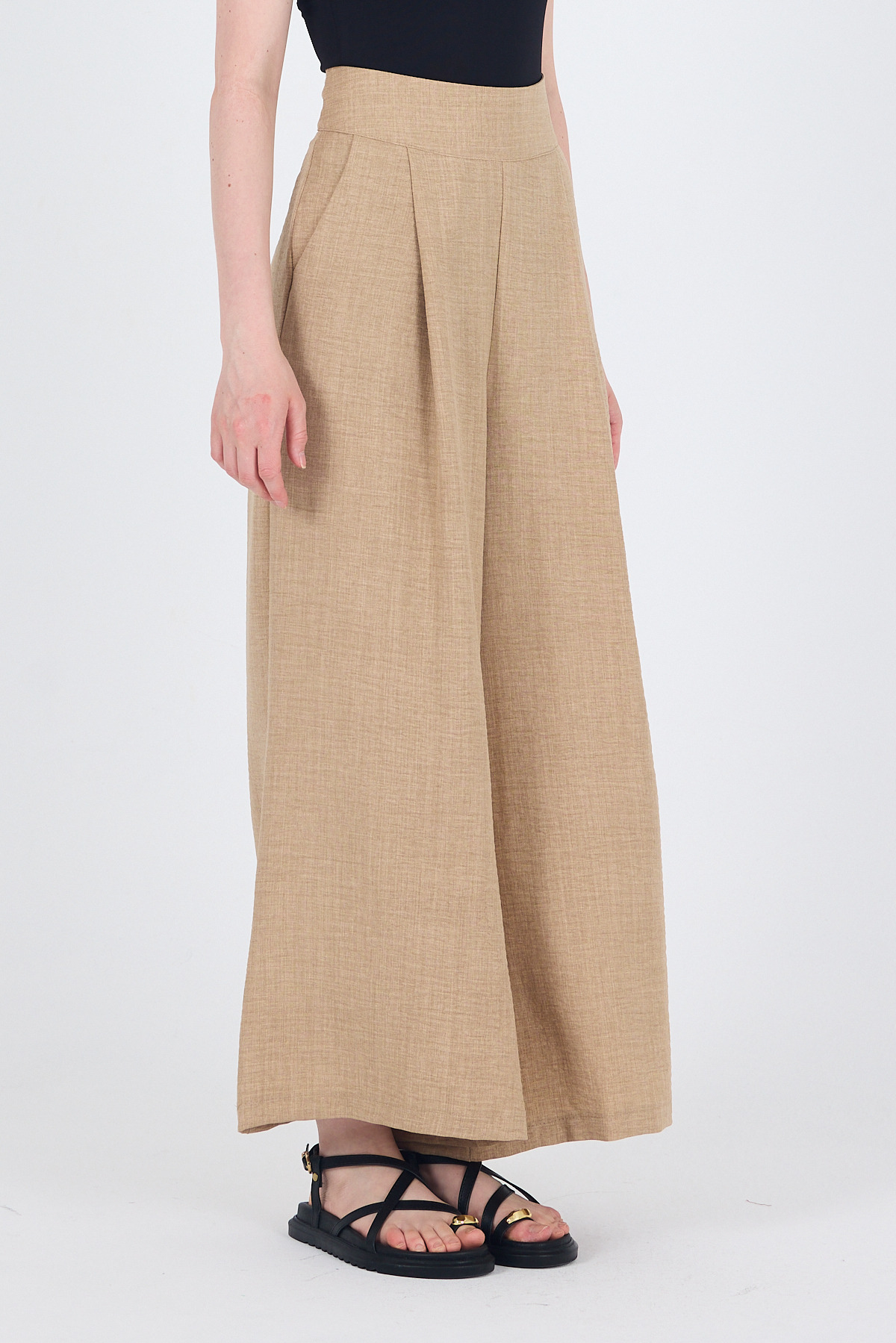 Vizon Yüksek Bel Pile Detaylı Bol Paça Pantolon 4810A - 5