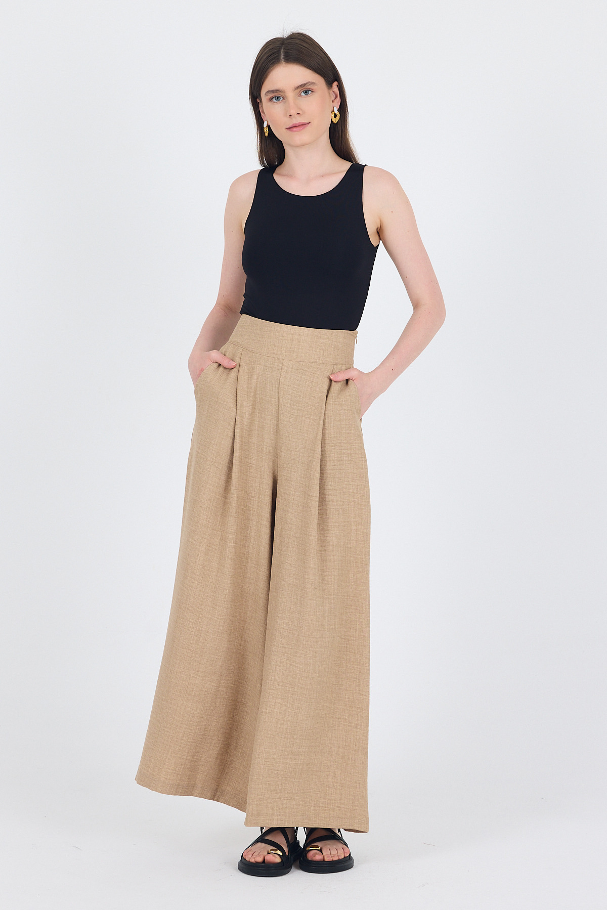 Vizon Yüksek Bel Pile Detaylı Bol Paça Pantolon 4810A - 1