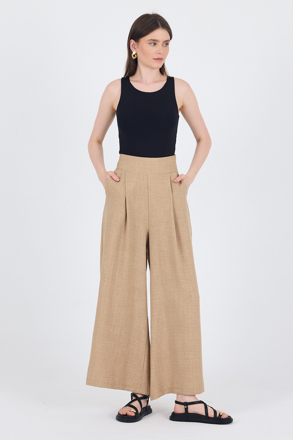 Vizon Yüksek Bel Pile Detaylı Bol Paça Pantolon 4810A - 2