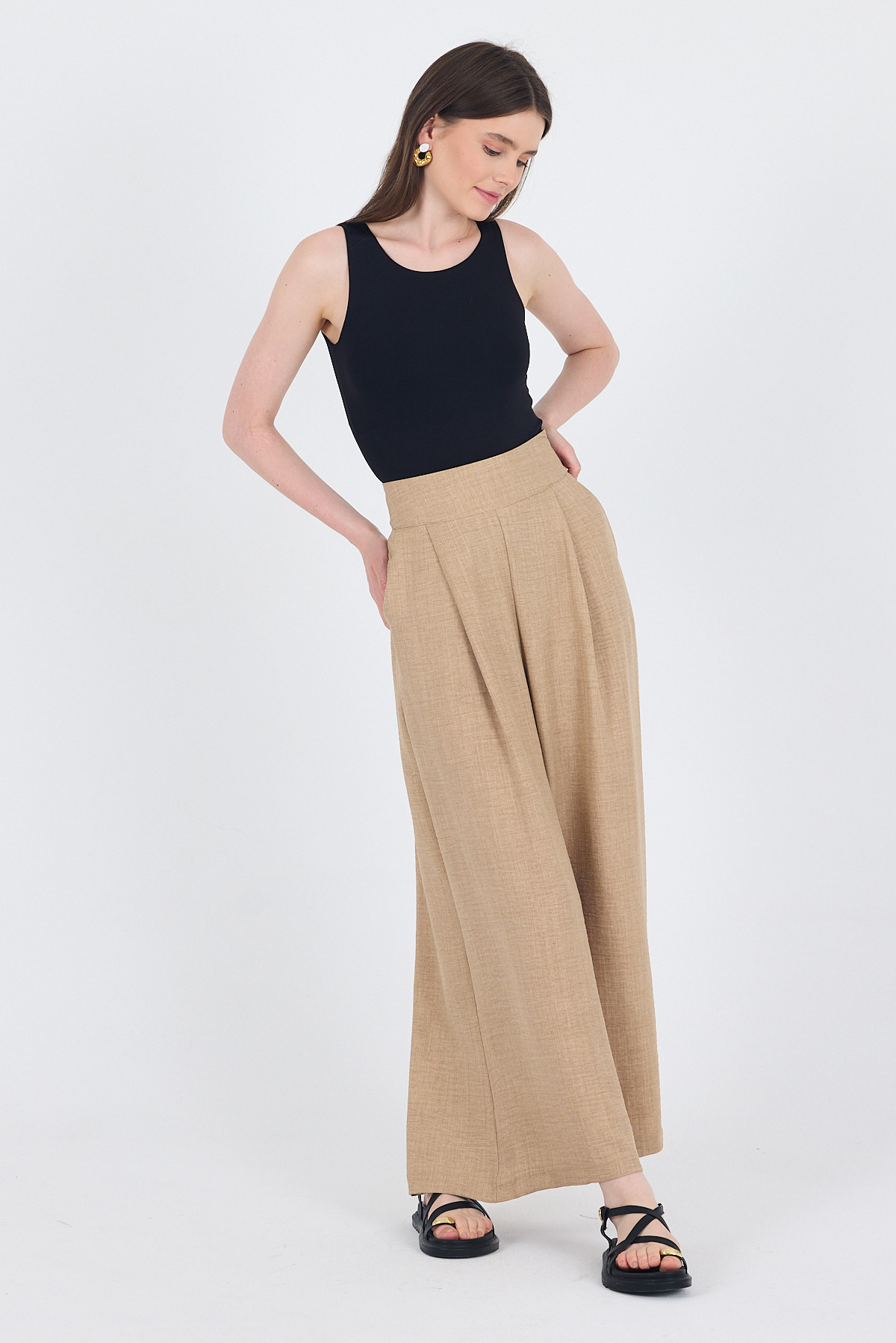 Vizon Yüksek Bel Pile Detaylı Bol Paça Pantolon 4810A - 3