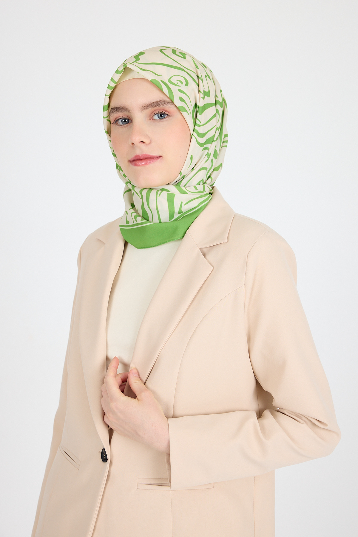 Yağ Yeşili Desenli Eşarp 5694 - 3