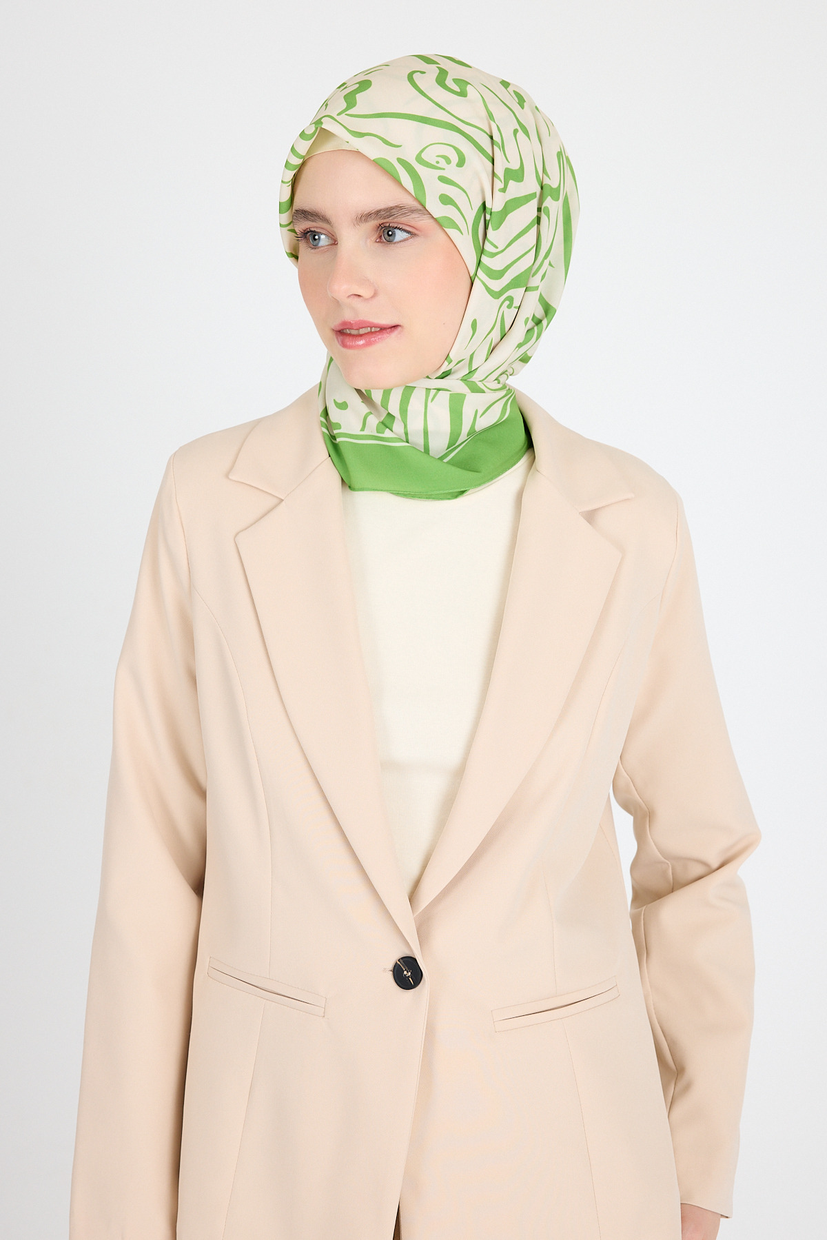 Yağ Yeşili Desenli Eşarp 5694 - RAYS