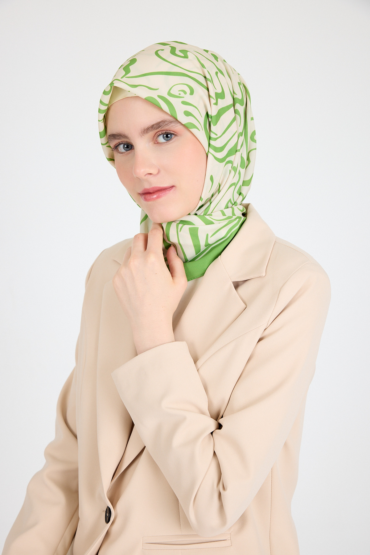 Yağ Yeşili Desenli Eşarp 5694 - 5