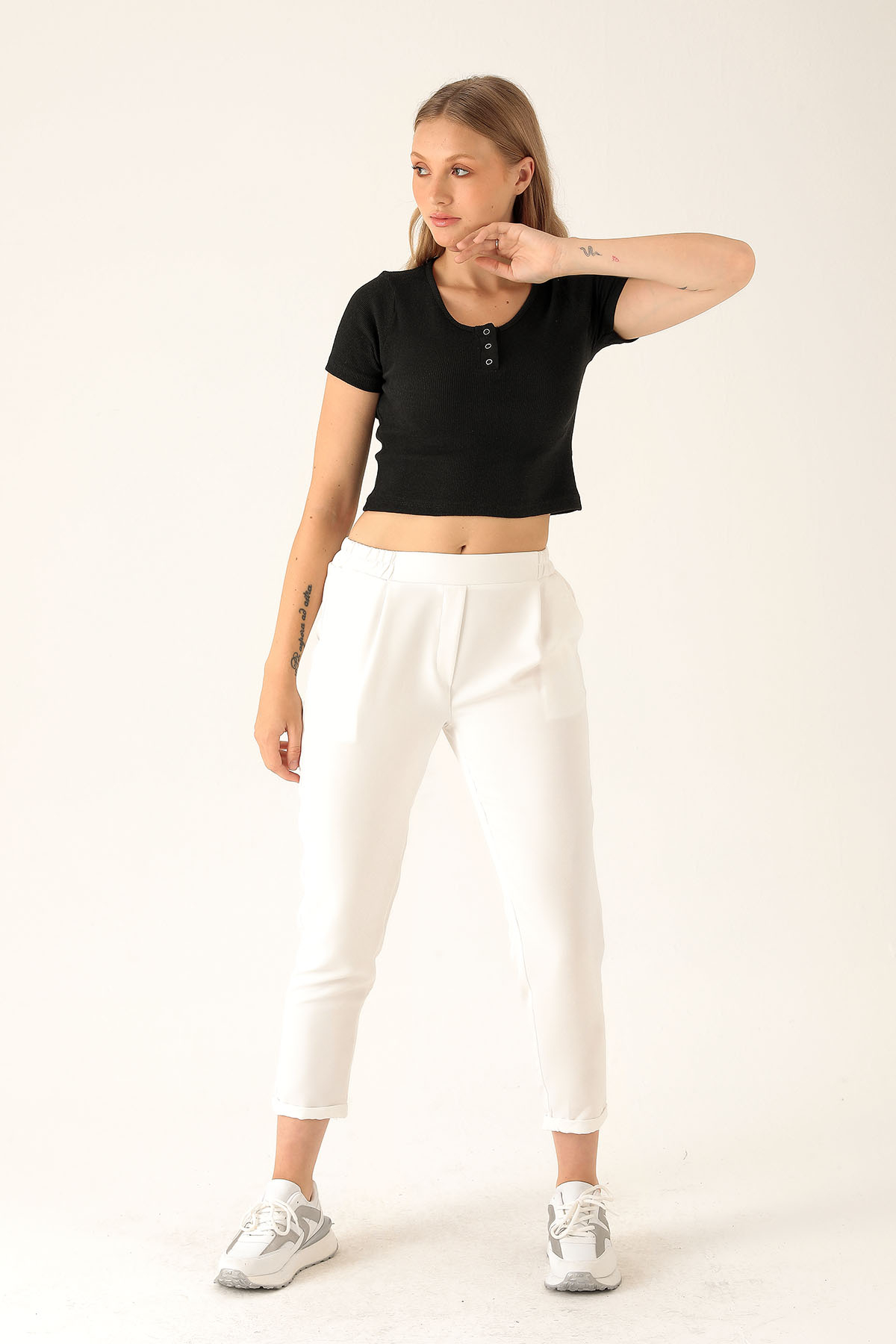 Yaka Çıtçıtlı Bayan Bluz - 1432 Siyah - 4