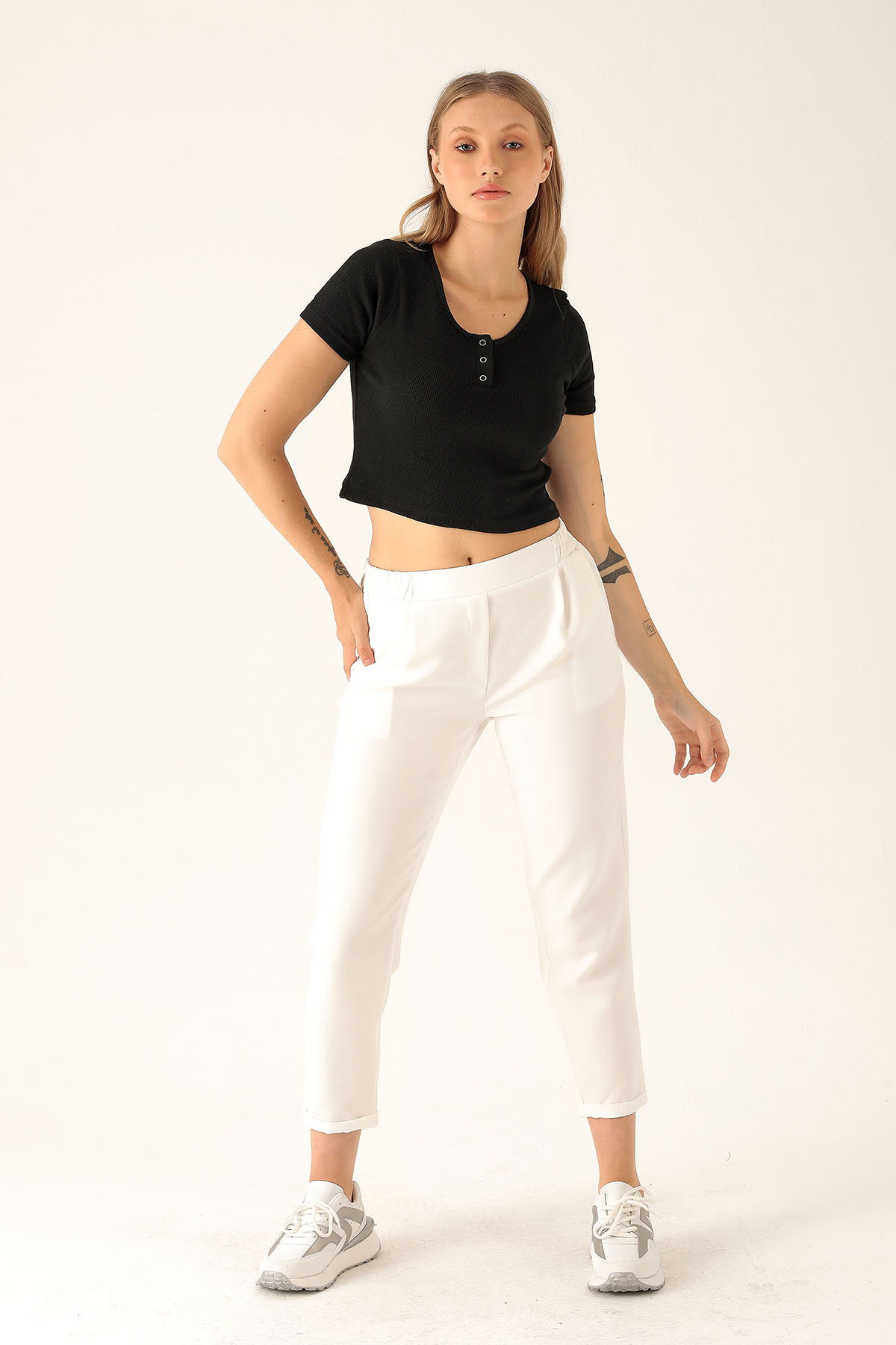 Yaka Çıtçıtlı Bayan Bluz - 1432 Siyah - 5