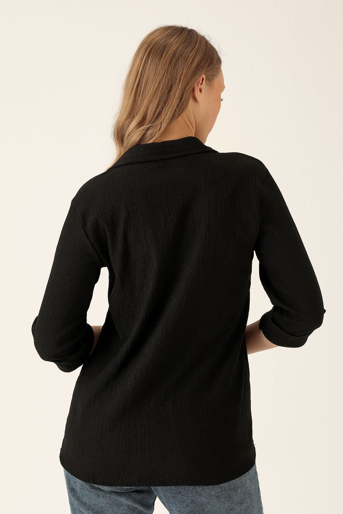 Yaka Düğmeli Bluz - 6597A Siyah - 3