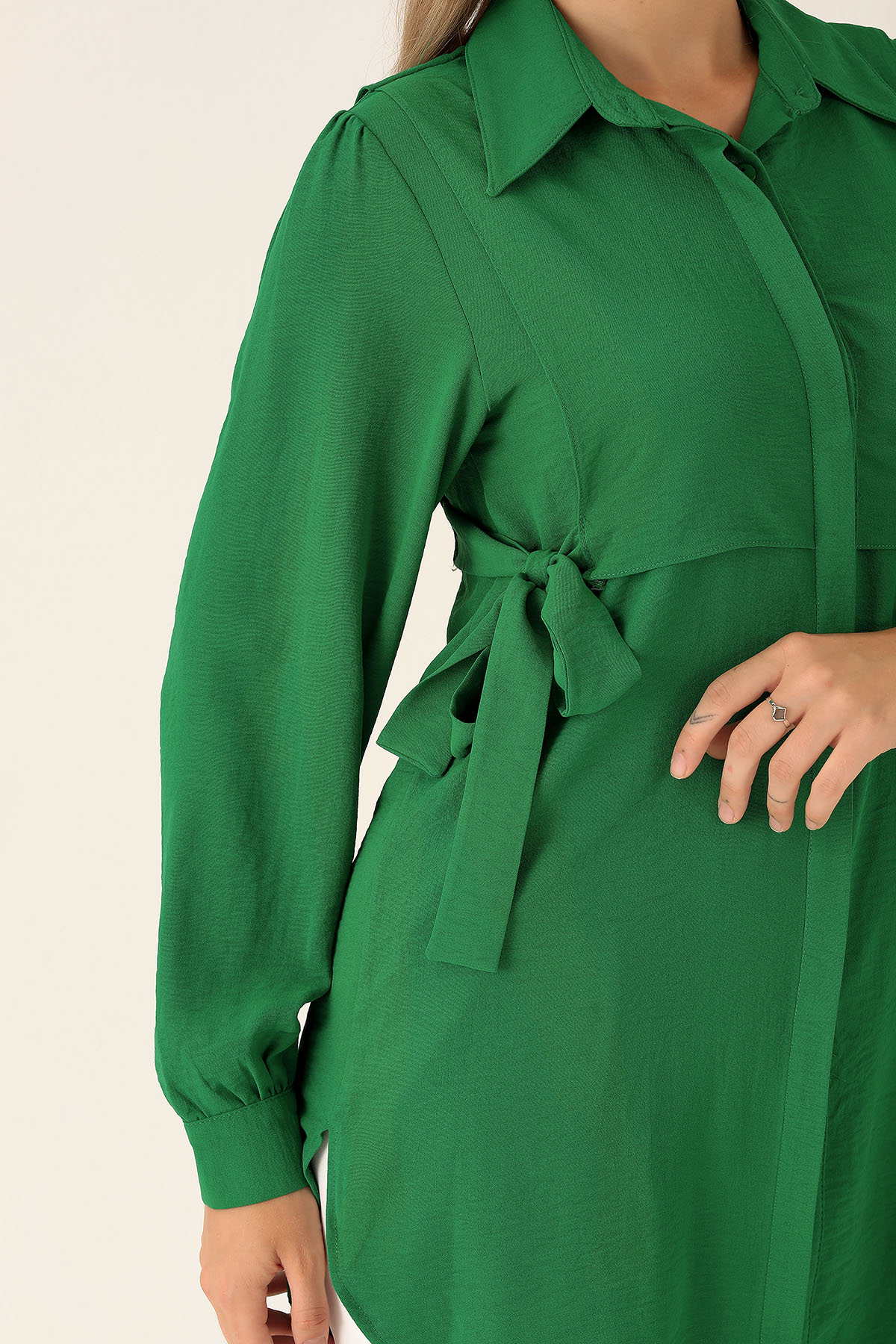 Yan Bağlama Detaylı Tunik - 6480A Benetton Yeşili - 1