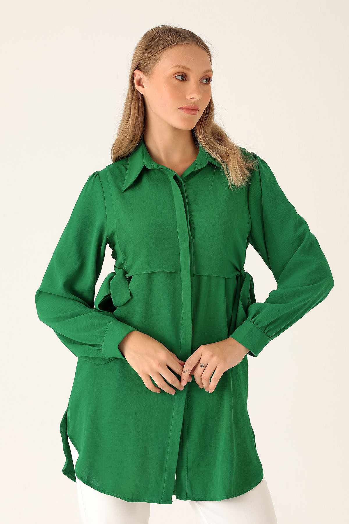 Yan Bağlama Detaylı Tunik - 6480A Benetton Yeşili - 2