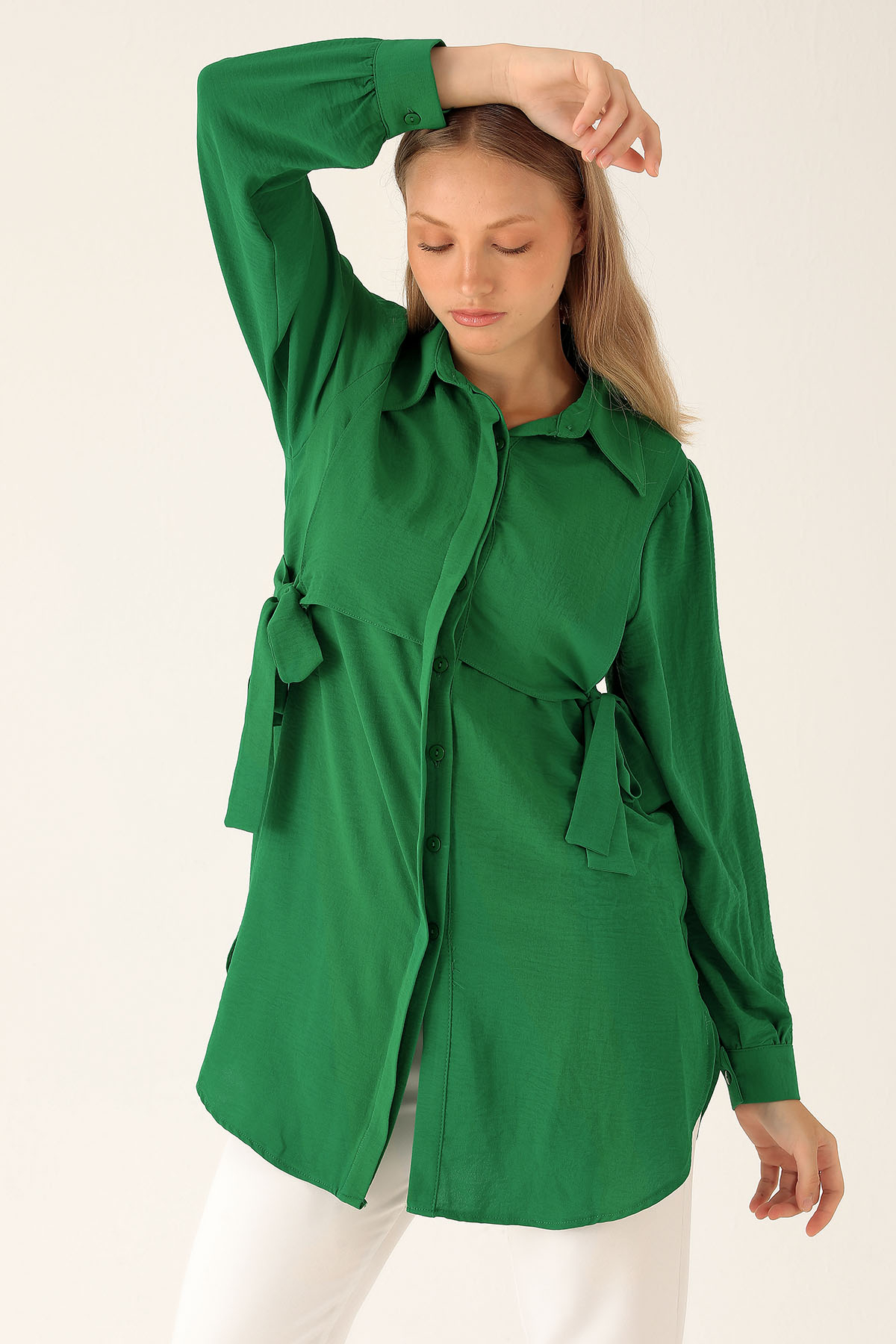 Yan Bağlama Detaylı Tunik - 6480A Benetton Yeşili - 3