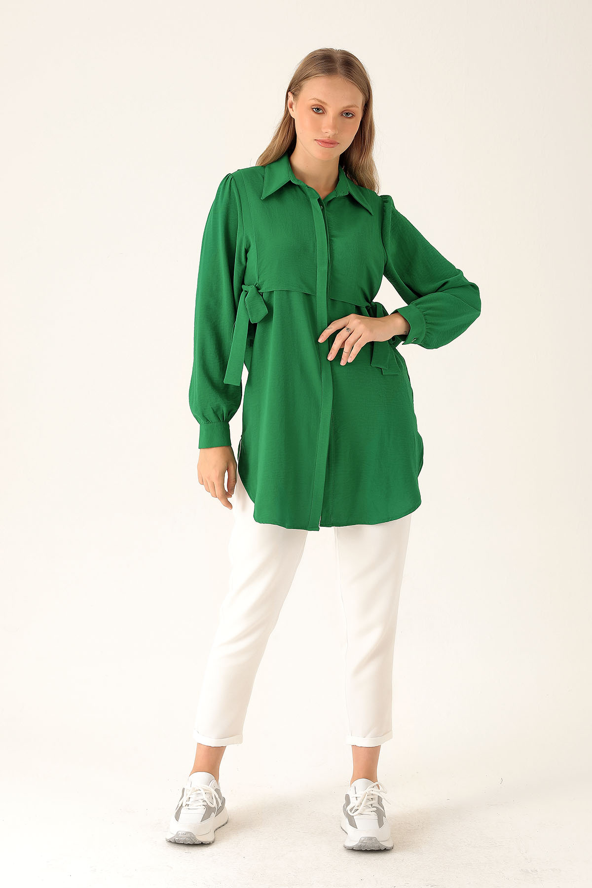 Yan Bağlama Detaylı Tunik - 6480A Benetton Yeşili - 5