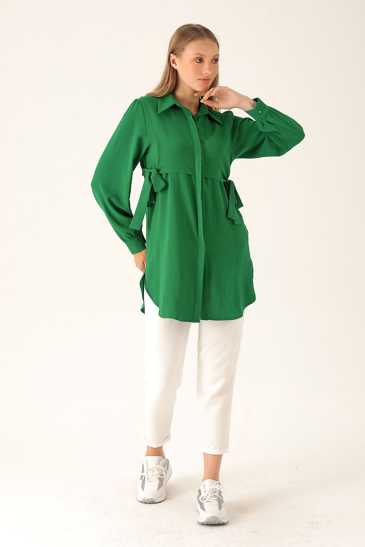 Yan Bağlama Detaylı Tunik - 6480A Benetton Yeşili - 6