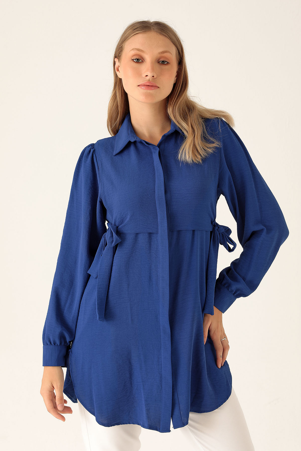 Yan Bağlama Detaylı Tunik - 6480A Saks 