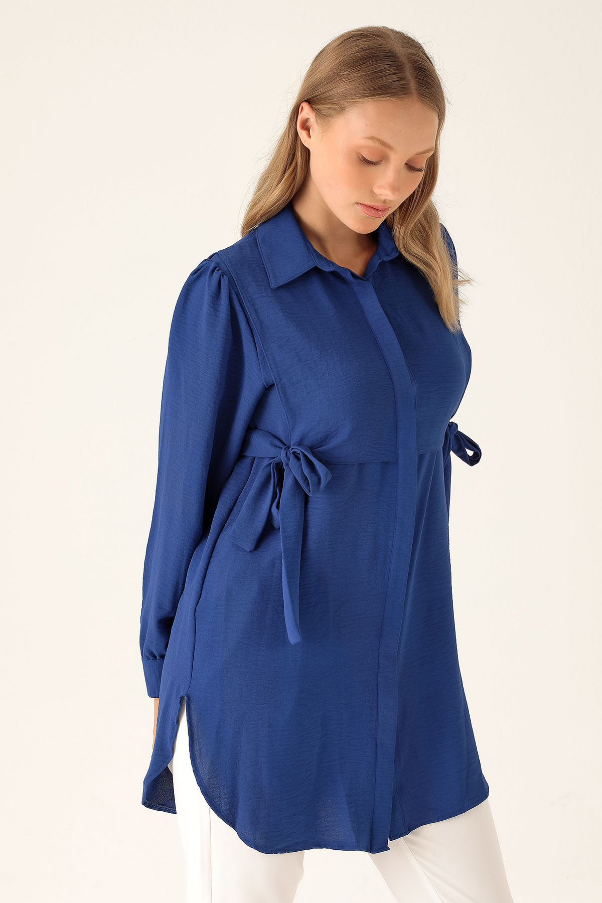 Yan Bağlama Detaylı Tunik - 6480A Saks - 2